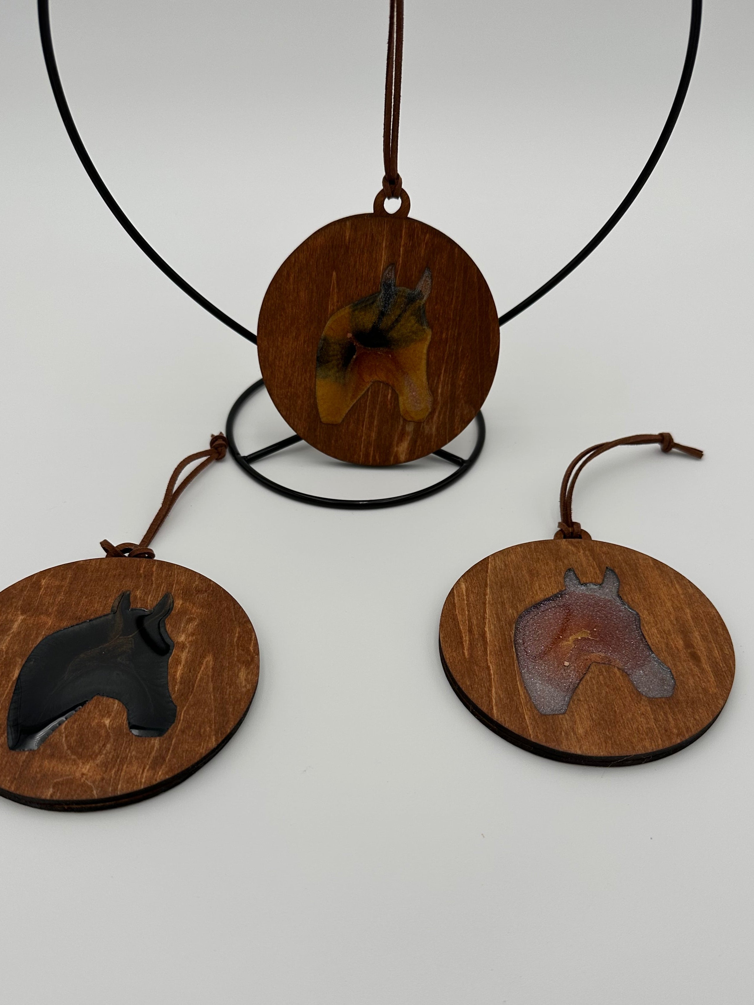 Handcrafted Wood and Resin Horse Head Ornament