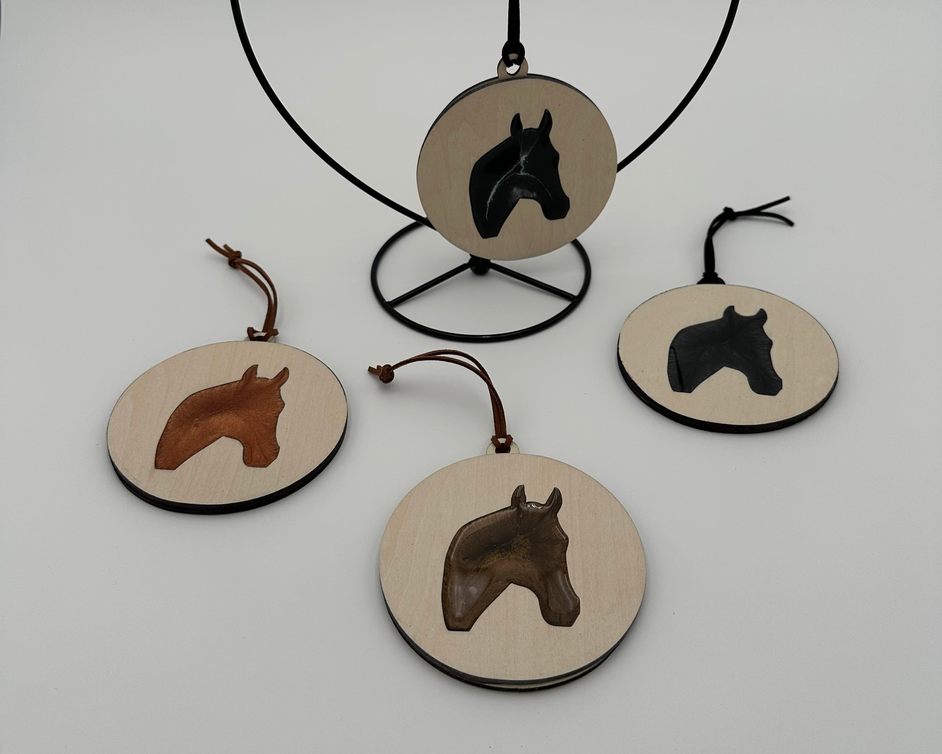 Handcrafted Wood and Resin Horse Head Ornament