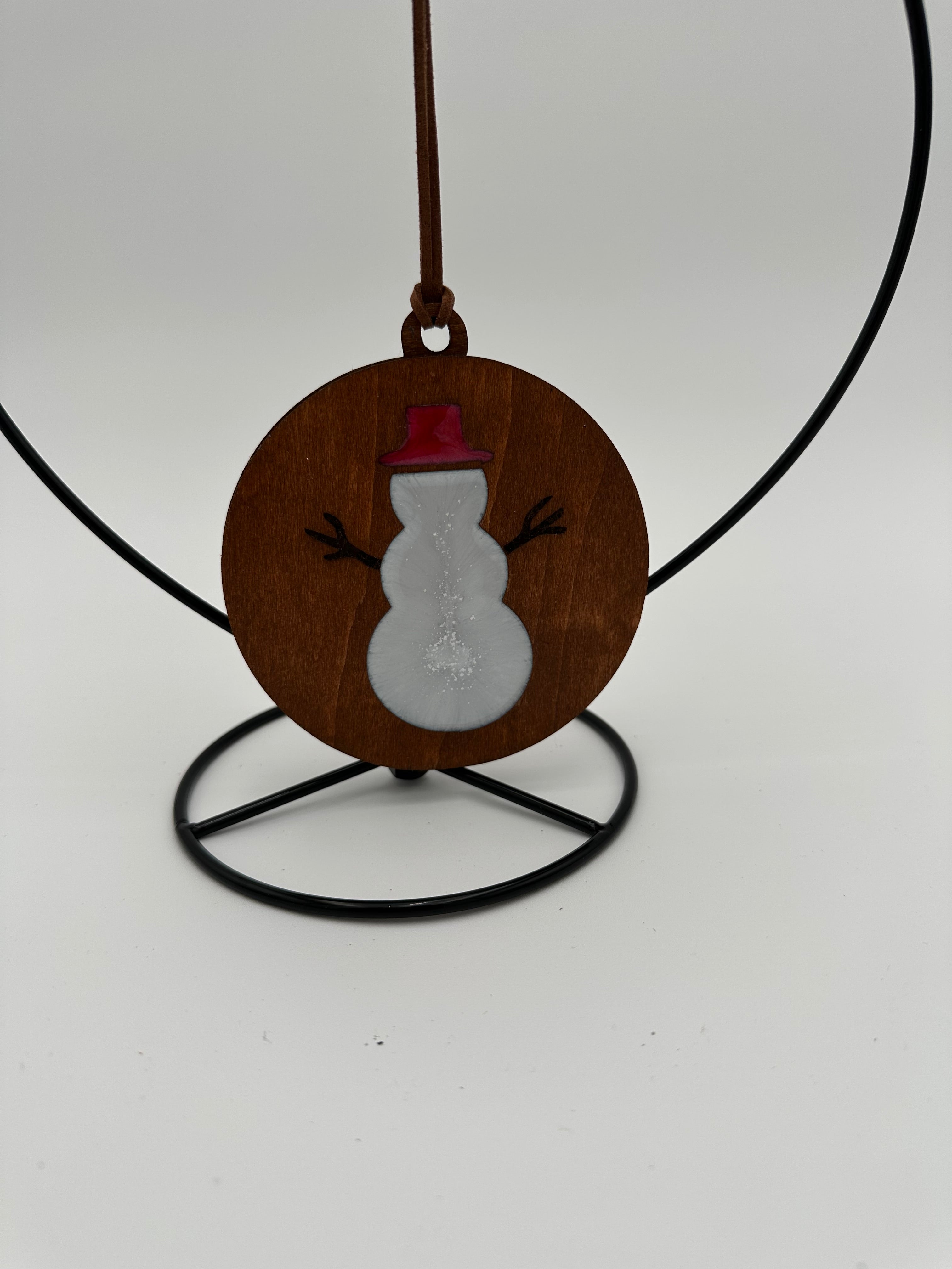 Handmade Resin and Wood Snowman Ornament