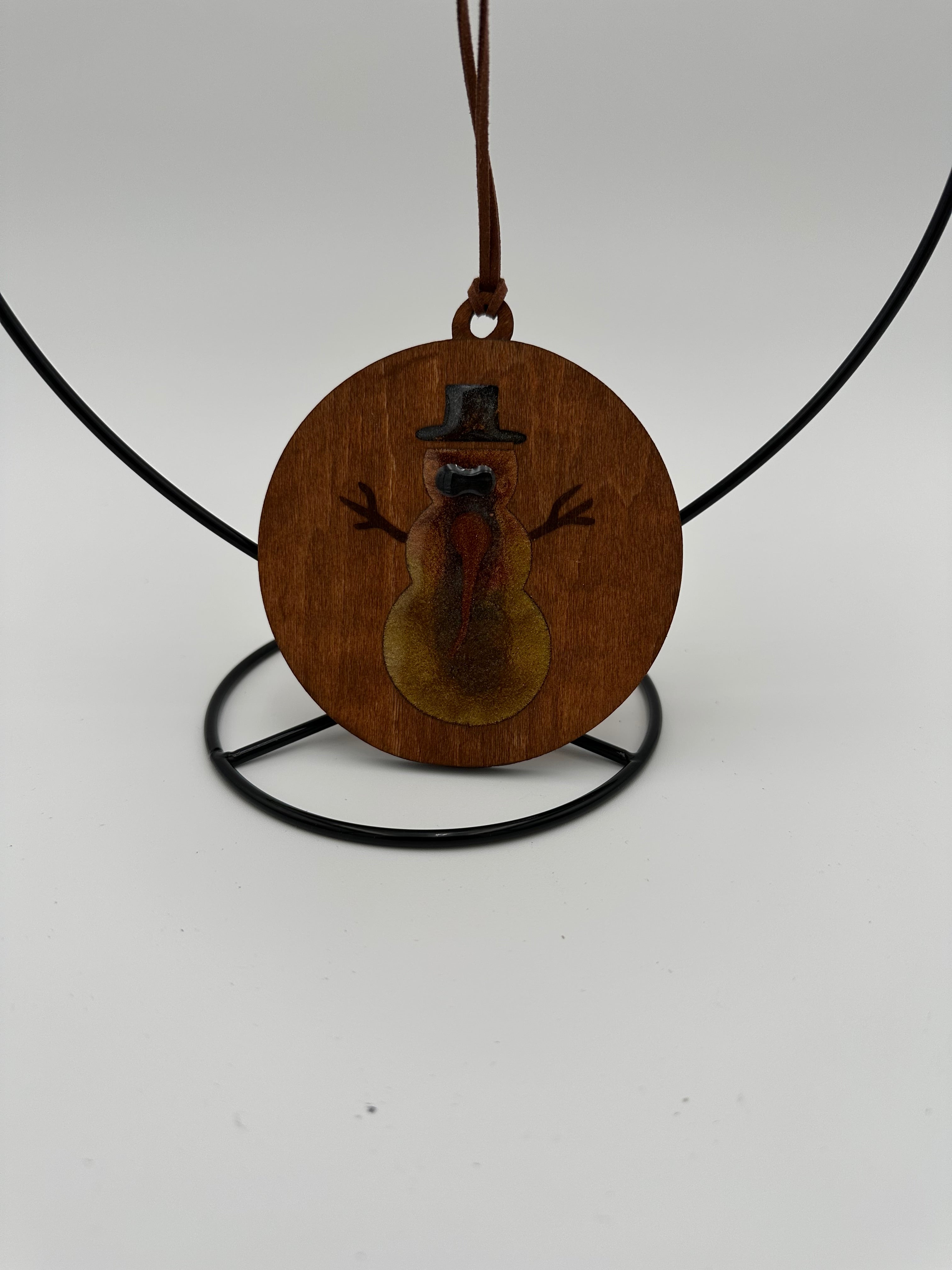 Handmade Resin and Wood Snowman Ornament