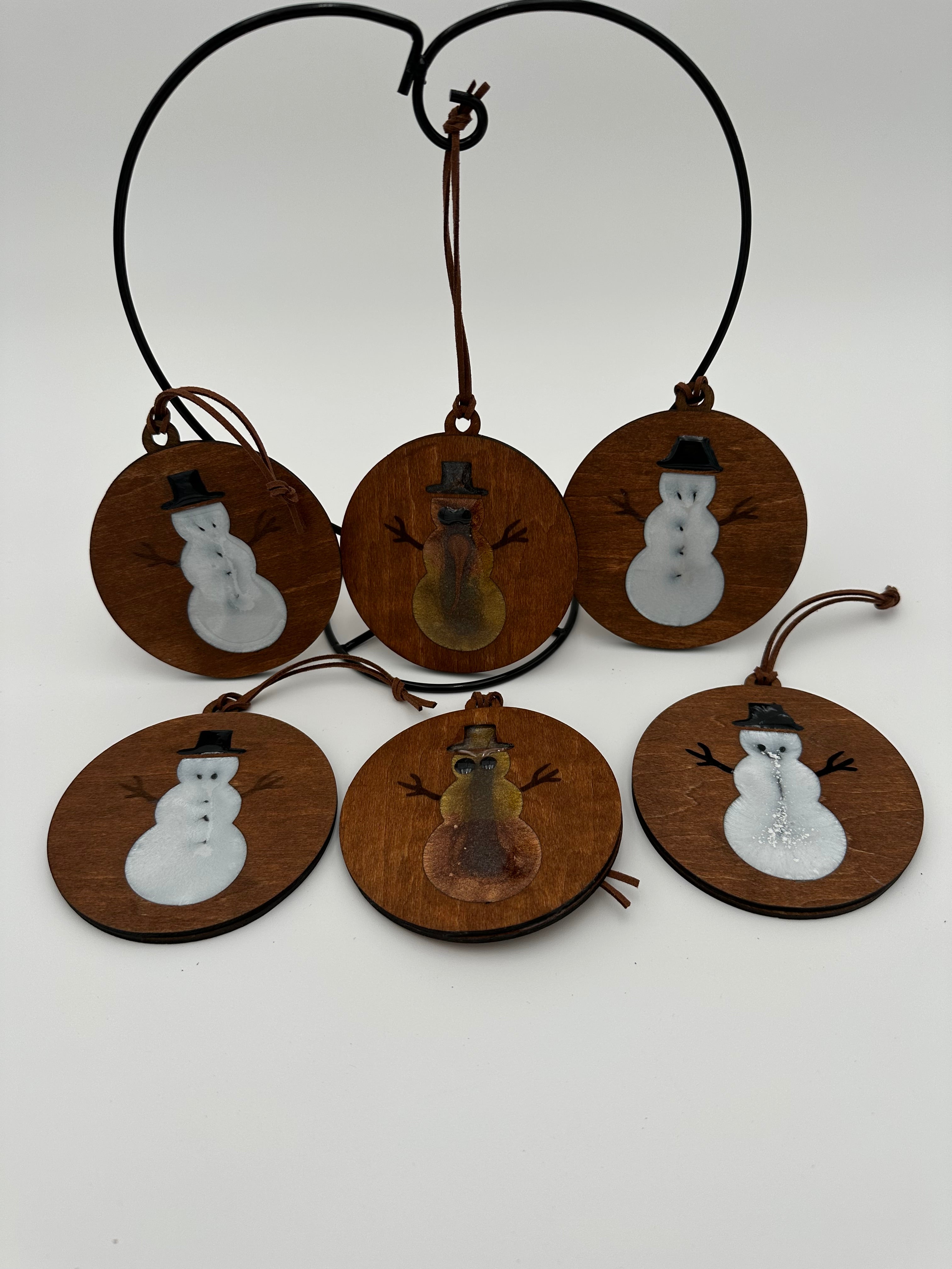 Handmade Resin and Wood Snowman Ornament