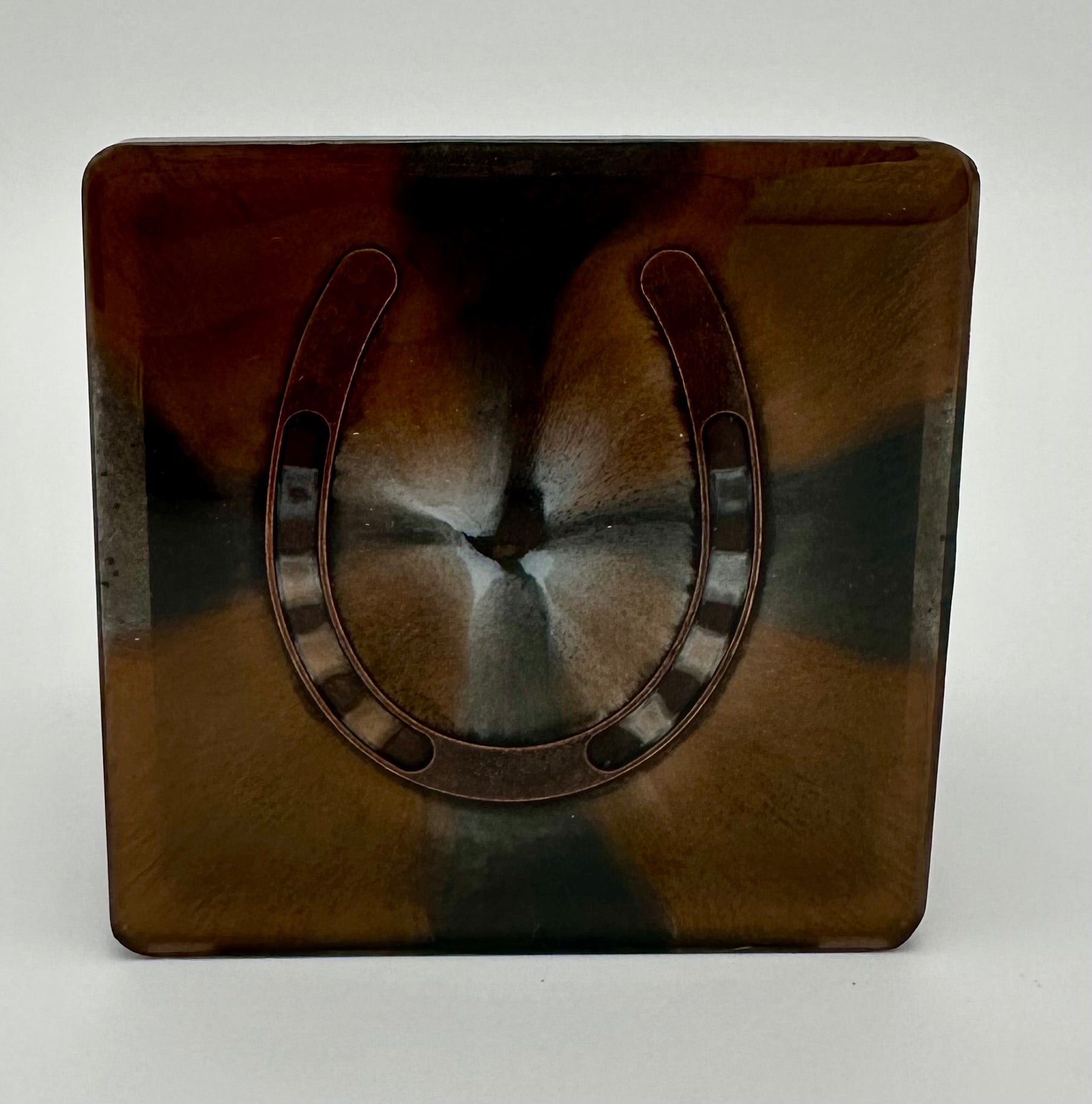 Handcrafted Resin Coasters with Horseshoe Inlay, Set of 4
