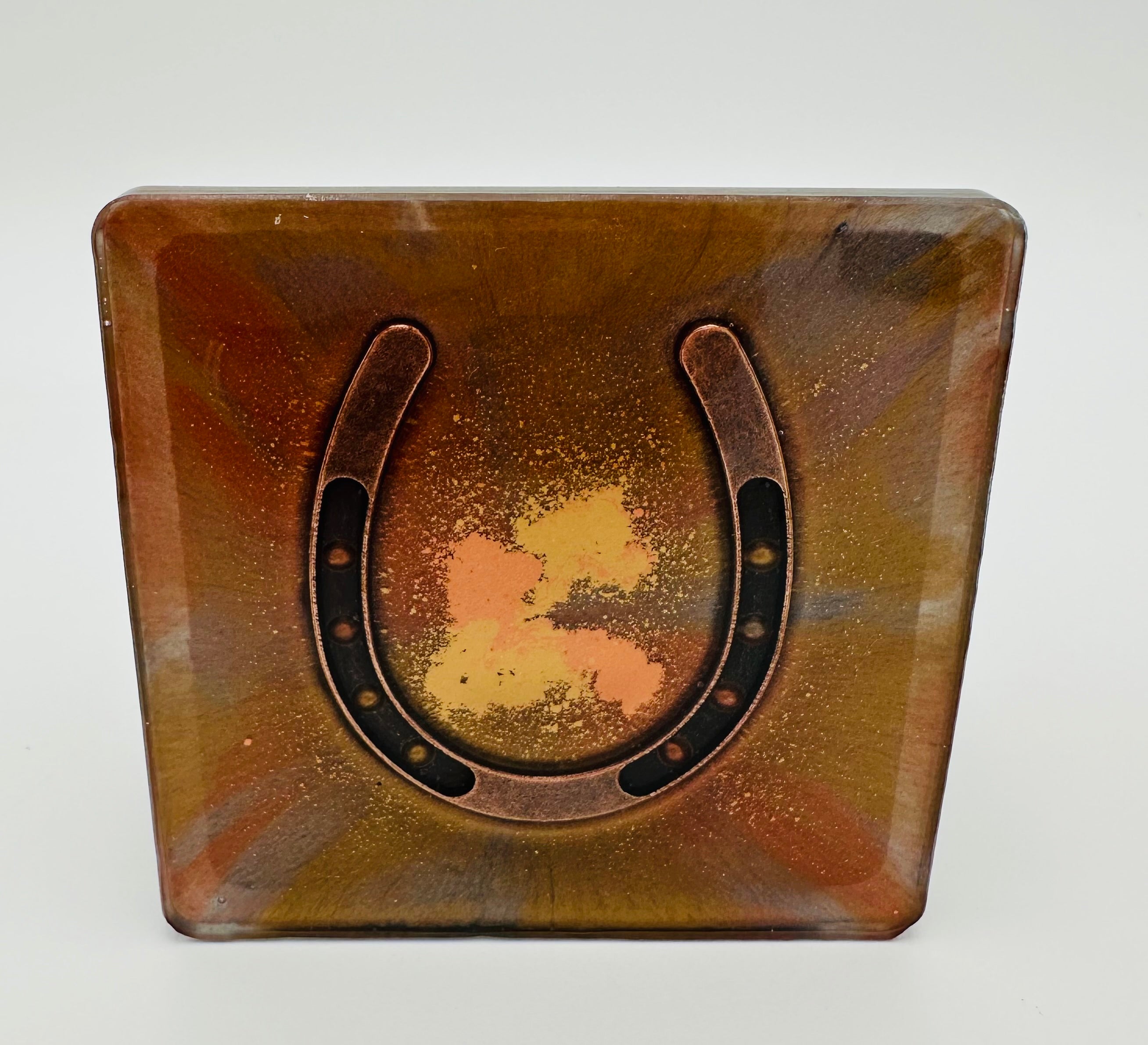 Handcrafted Resin Coasters with Horseshoe Inlay, Set of 4