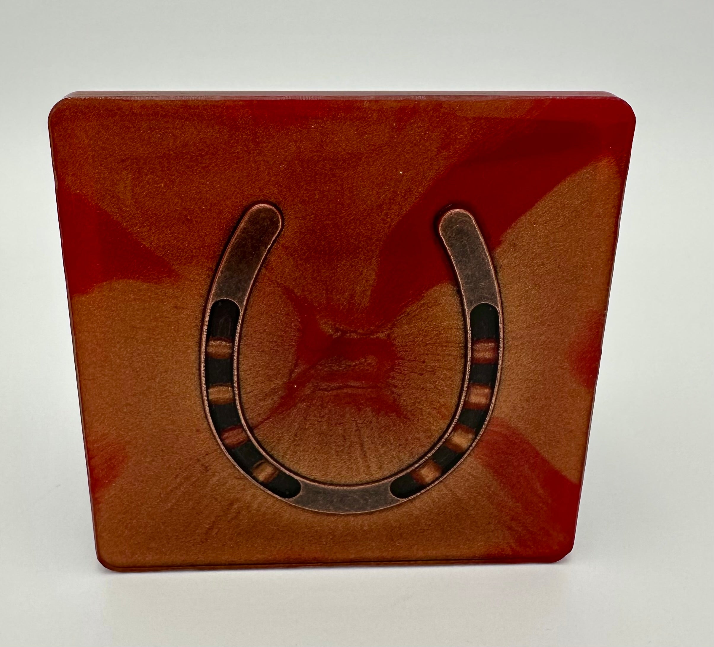 Handcrafted Resin Coasters with Horseshoe Inlay, Set of 4