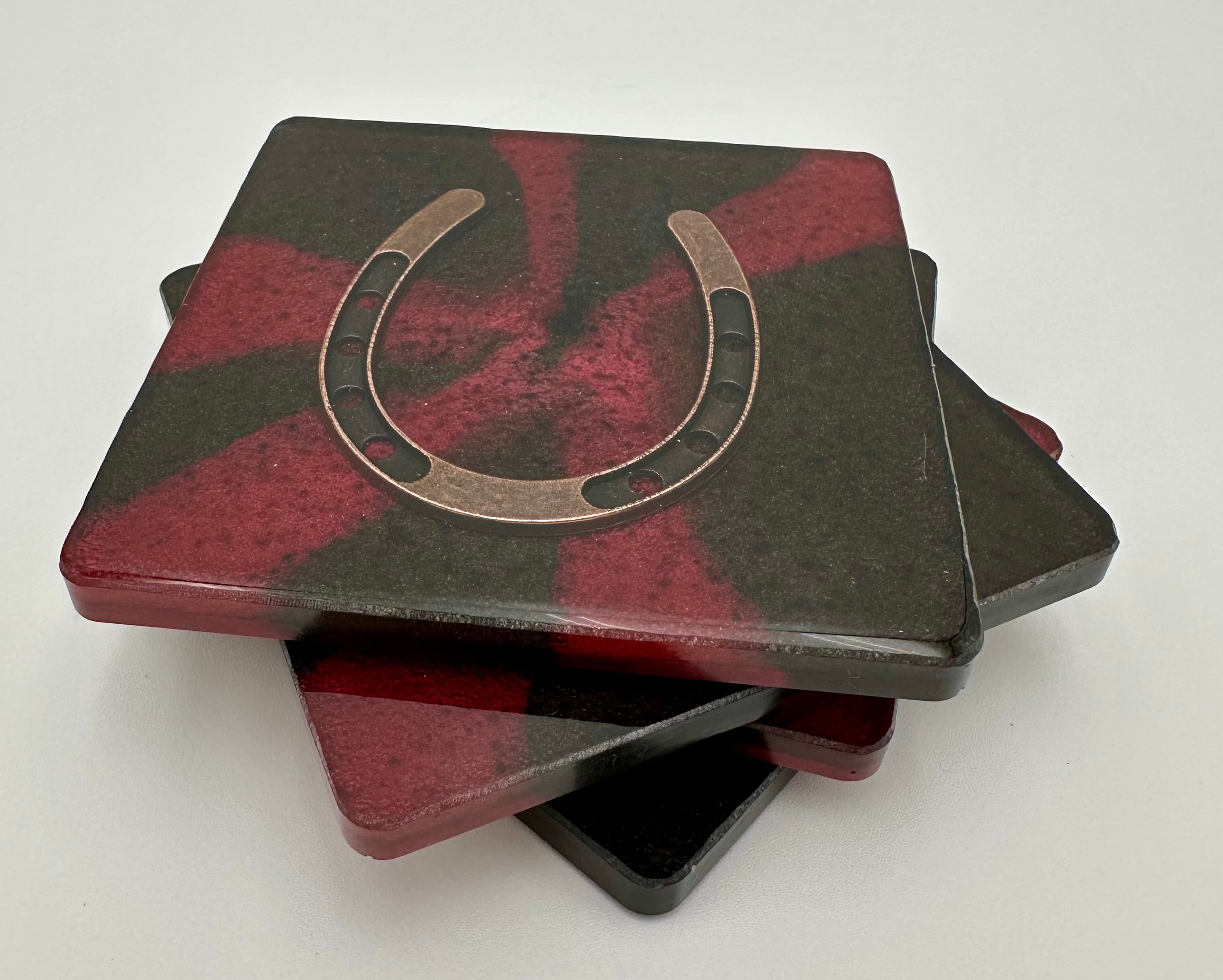 Handcrafted Resin Coasters with Horseshoe Inlay, Set of 4