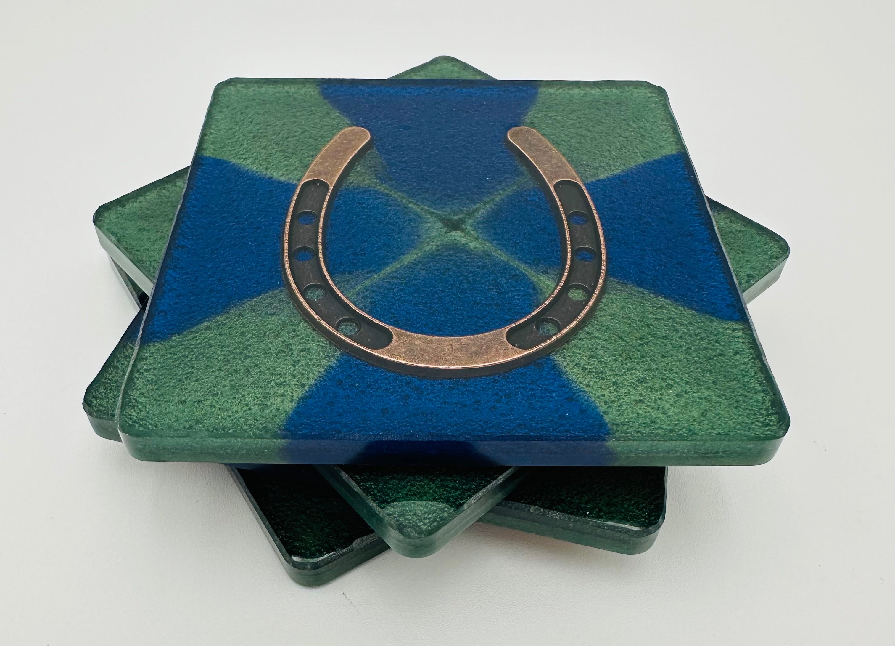 Handcrafted Resin Coasters with Horseshoe Inlay, Set of 4