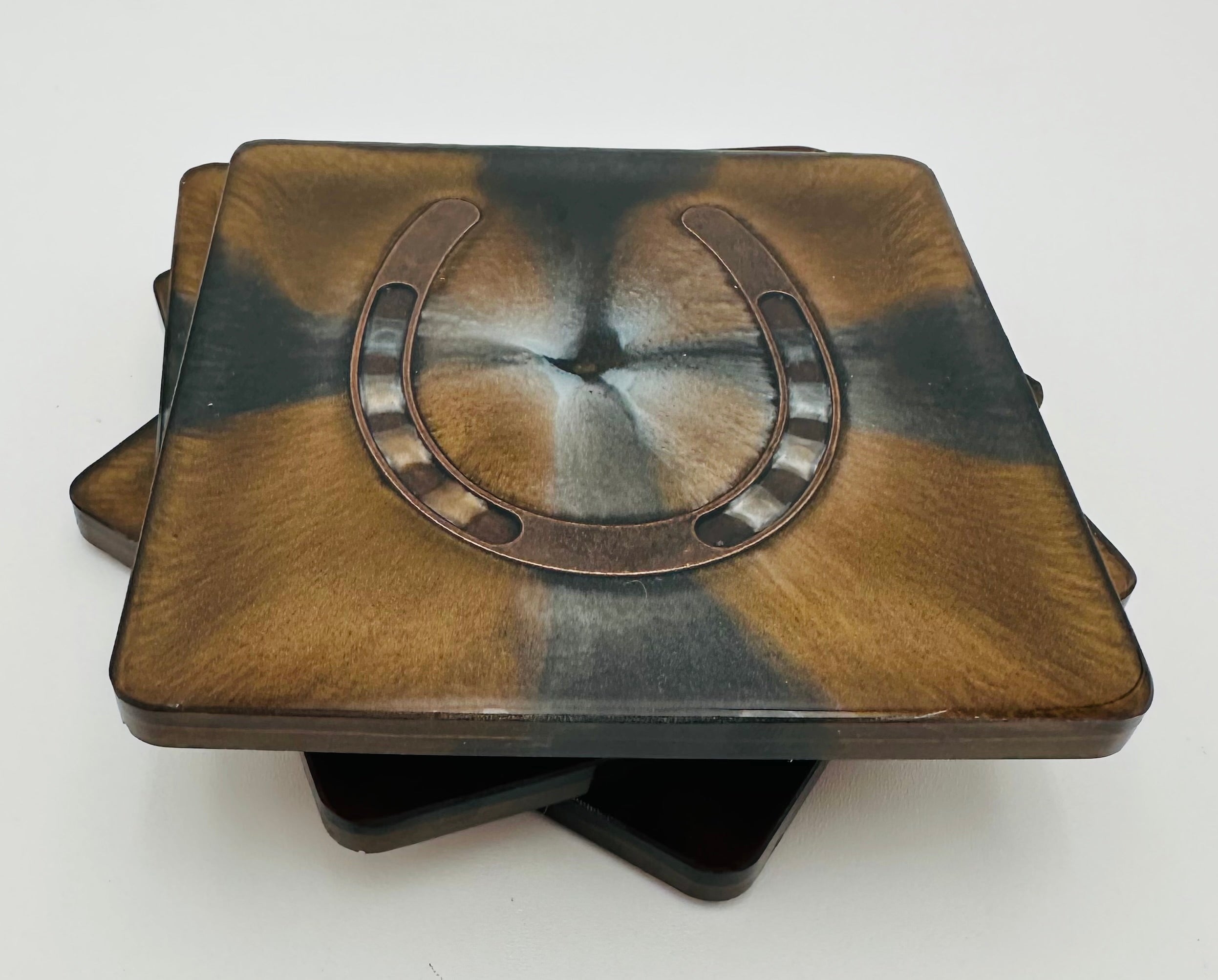 Handcrafted Resin Coasters with Horseshoe Inlay, Set of 4