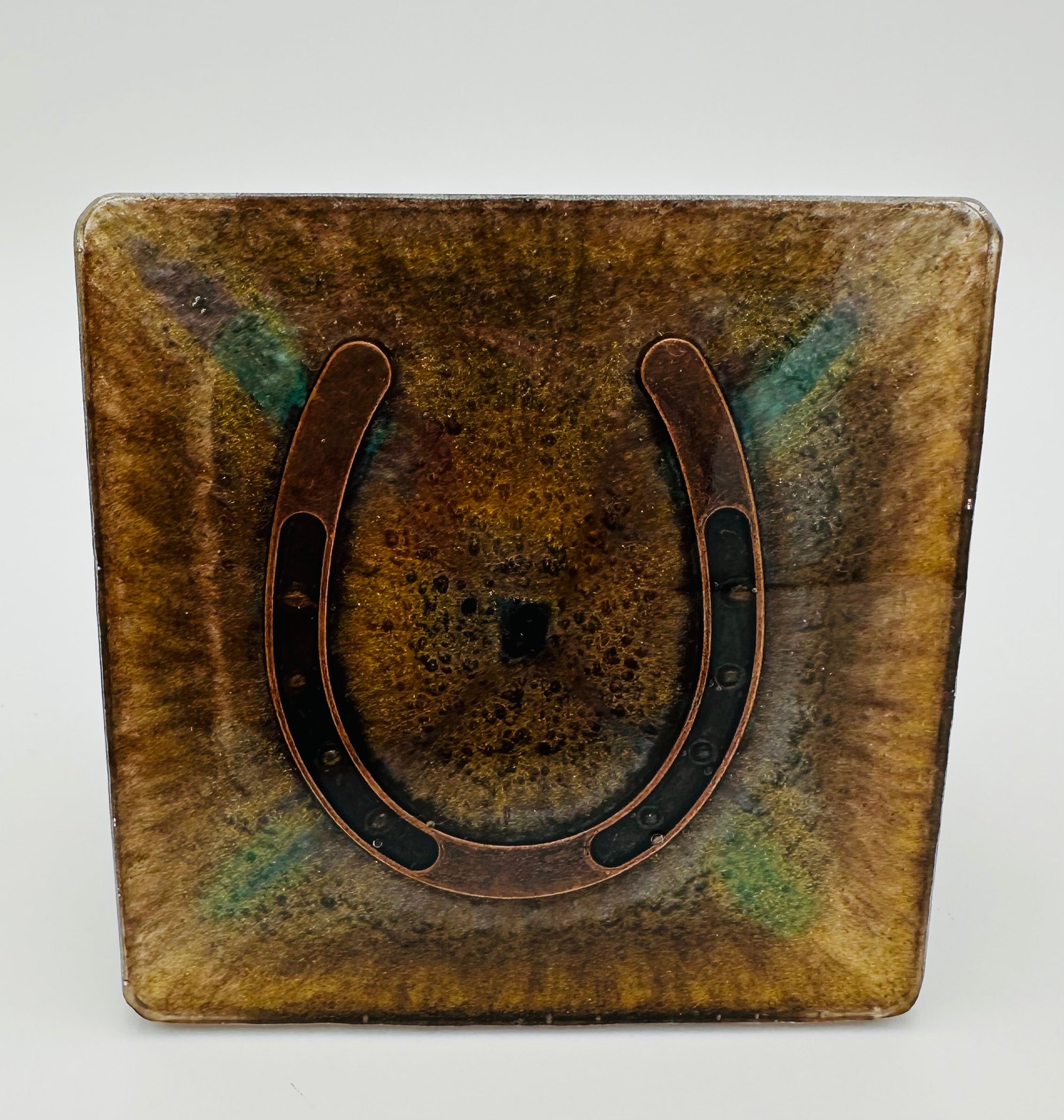 Handcrafted Resin Coasters with Horseshoe Inlay, Set of 4