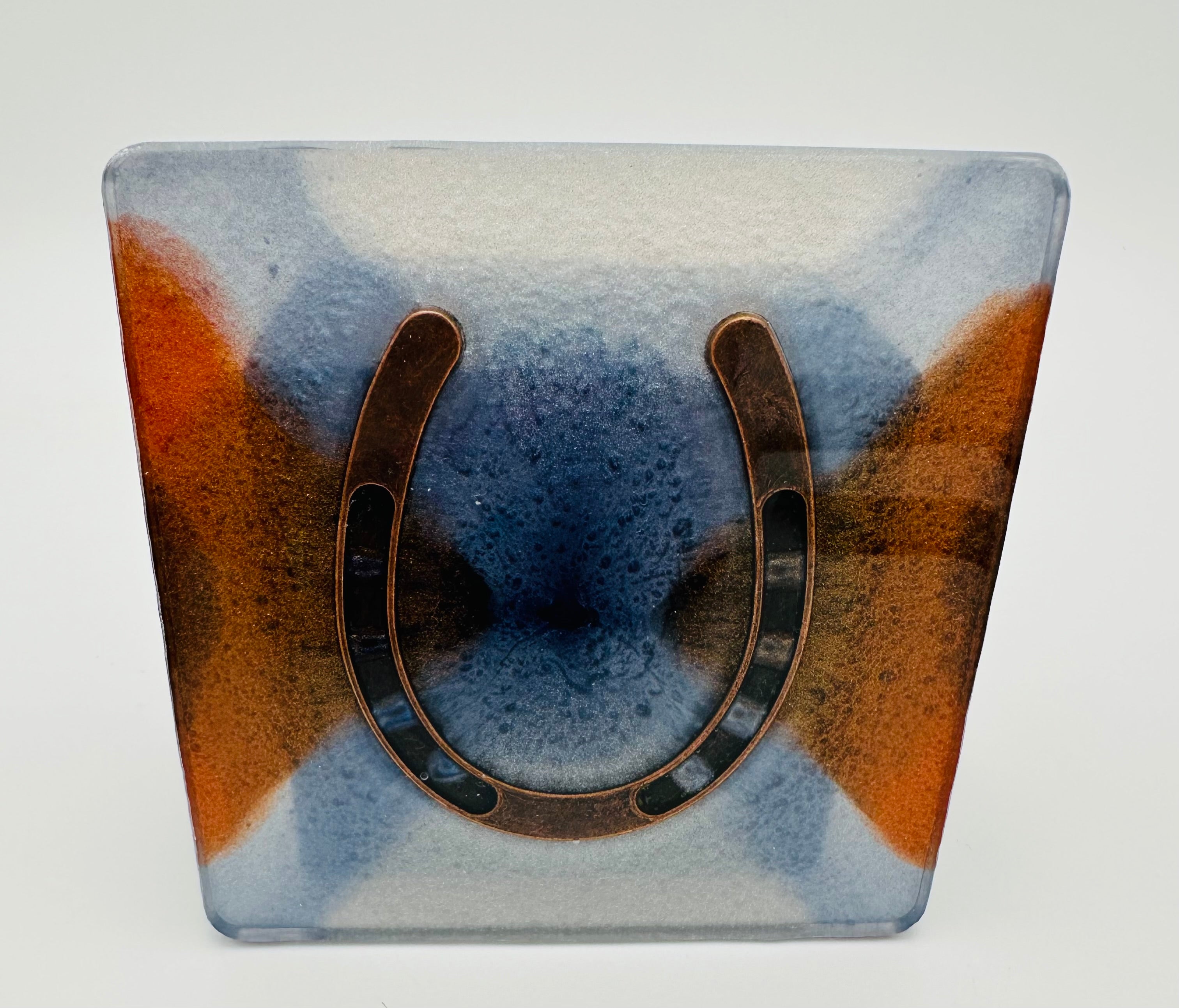 Handcrafted Resin Coasters with Horseshoe Inlay, Set of 4