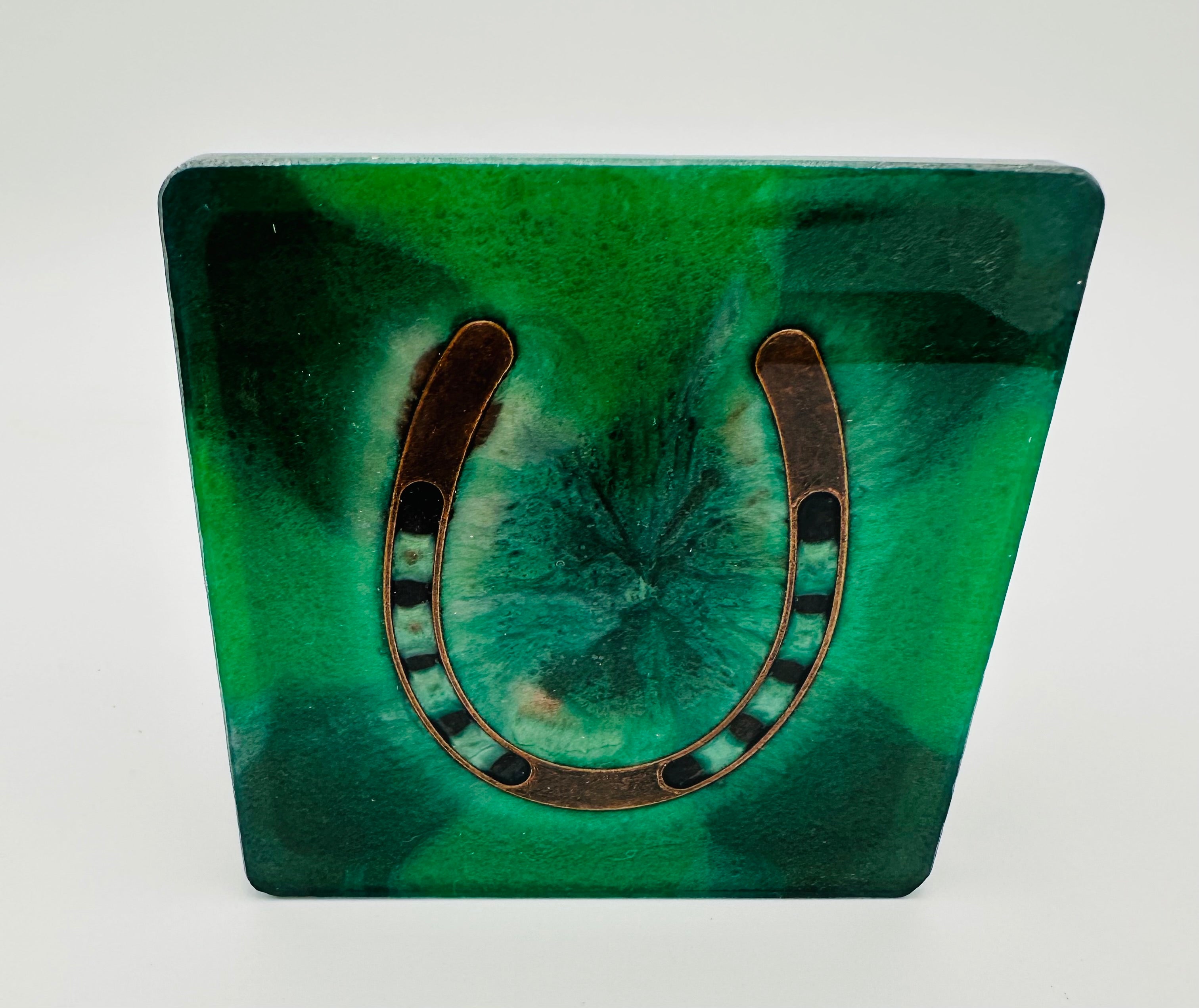 Handcrafted Resin Coasters with Horseshoe Inlay, Set of 4