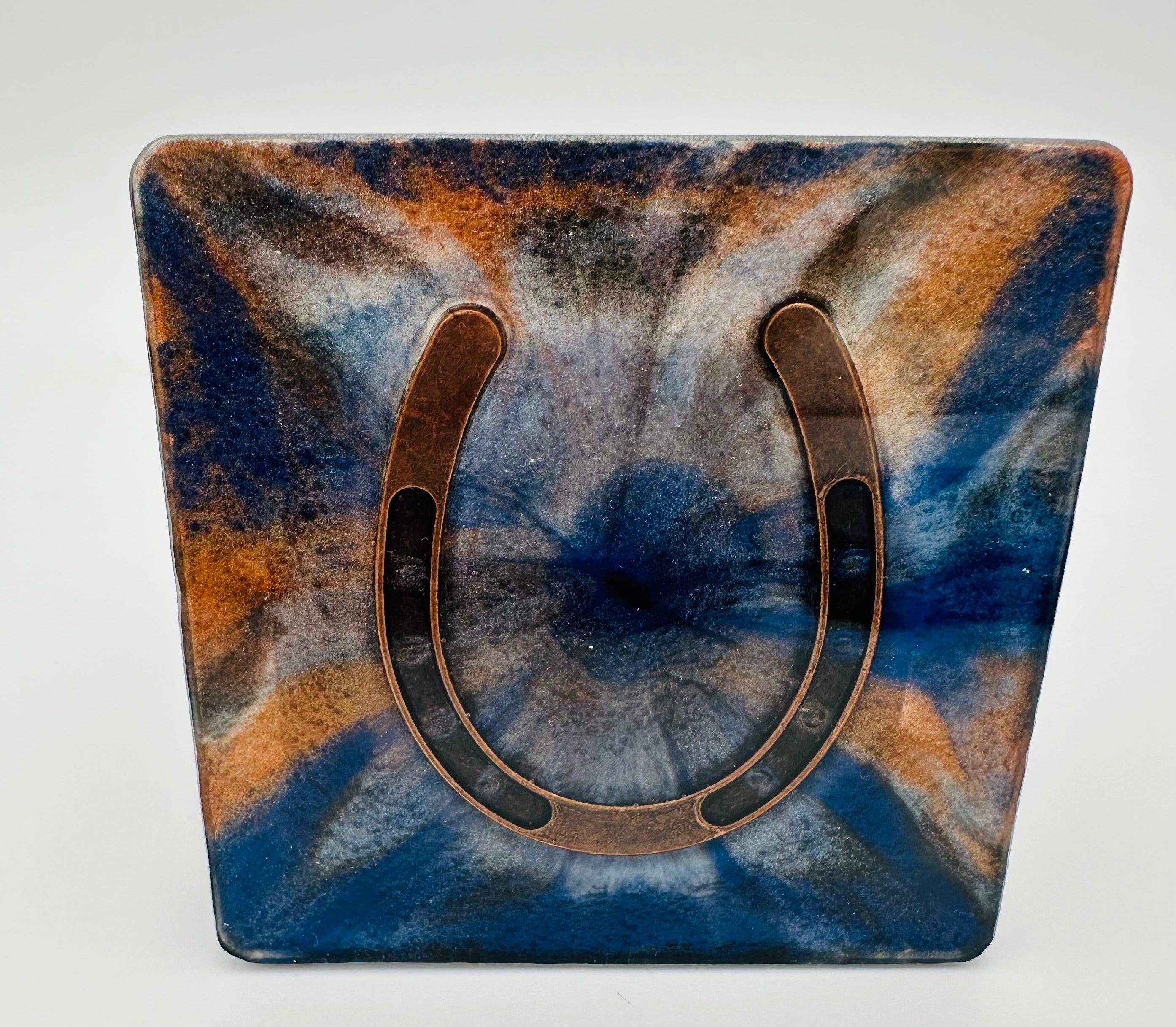 Handcrafted Resin Coasters with Horseshoe Inlay, Set of 4