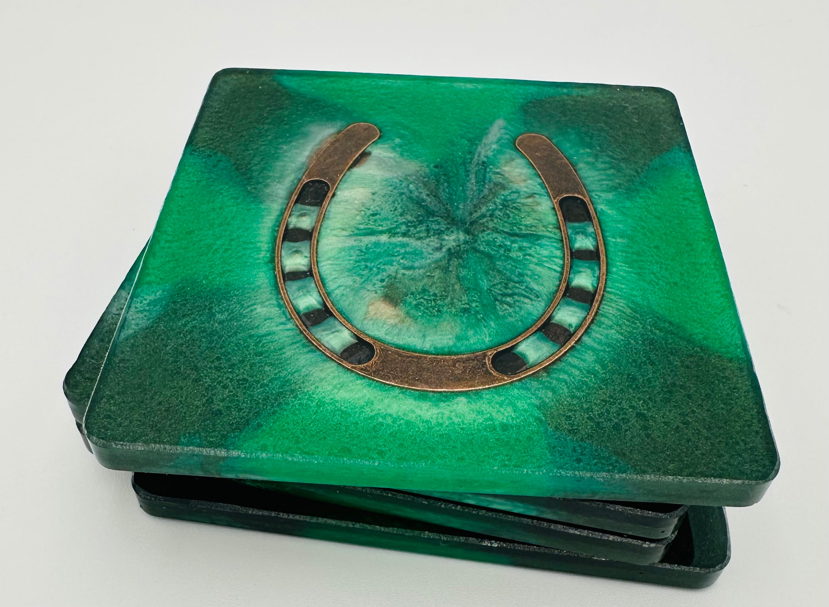 Handcrafted Resin Coasters with Horseshoe Inlay, Set of 4