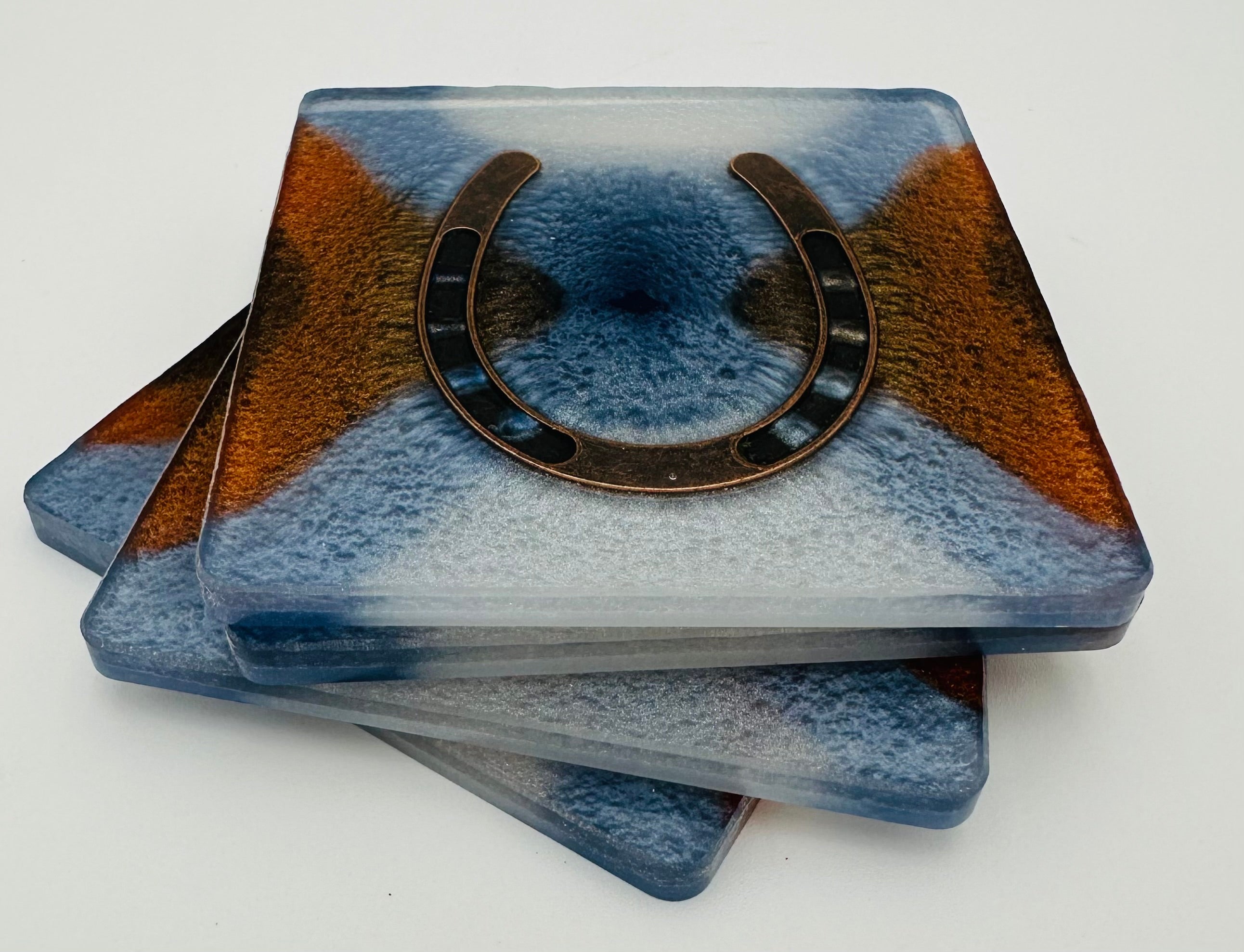 Handcrafted Resin Coasters with Horseshoe Inlay, Set of 4