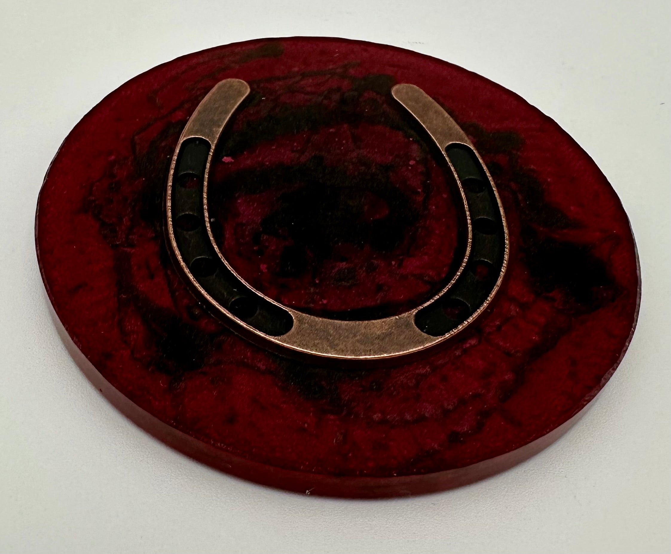 Handcrafted Equestrian Themed Resin Coasters with Antique Brass Horseshoe Inlay, Set of 4 Round