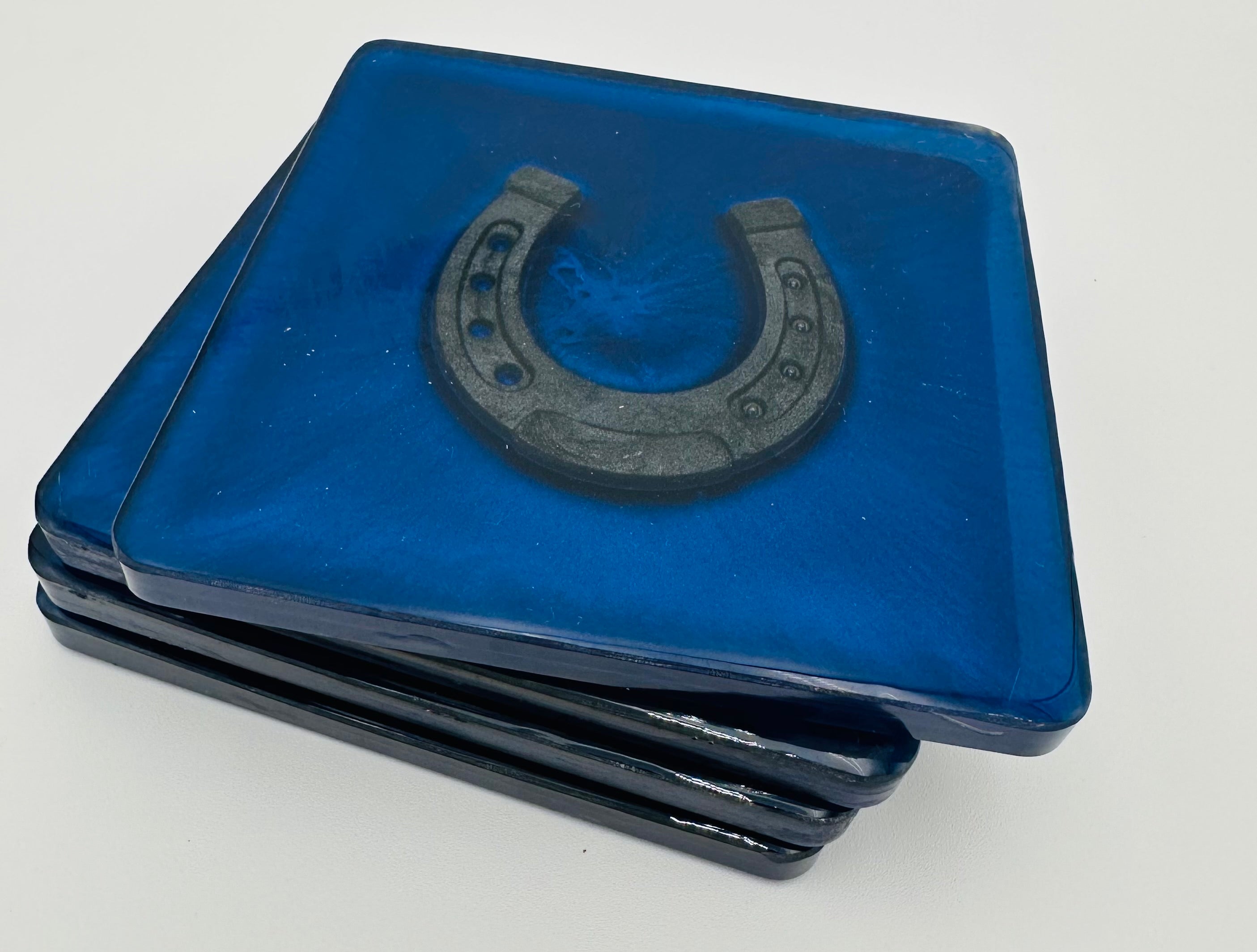 Handcrafted Resin Coasters with Horseshoe inlay, Set of Four