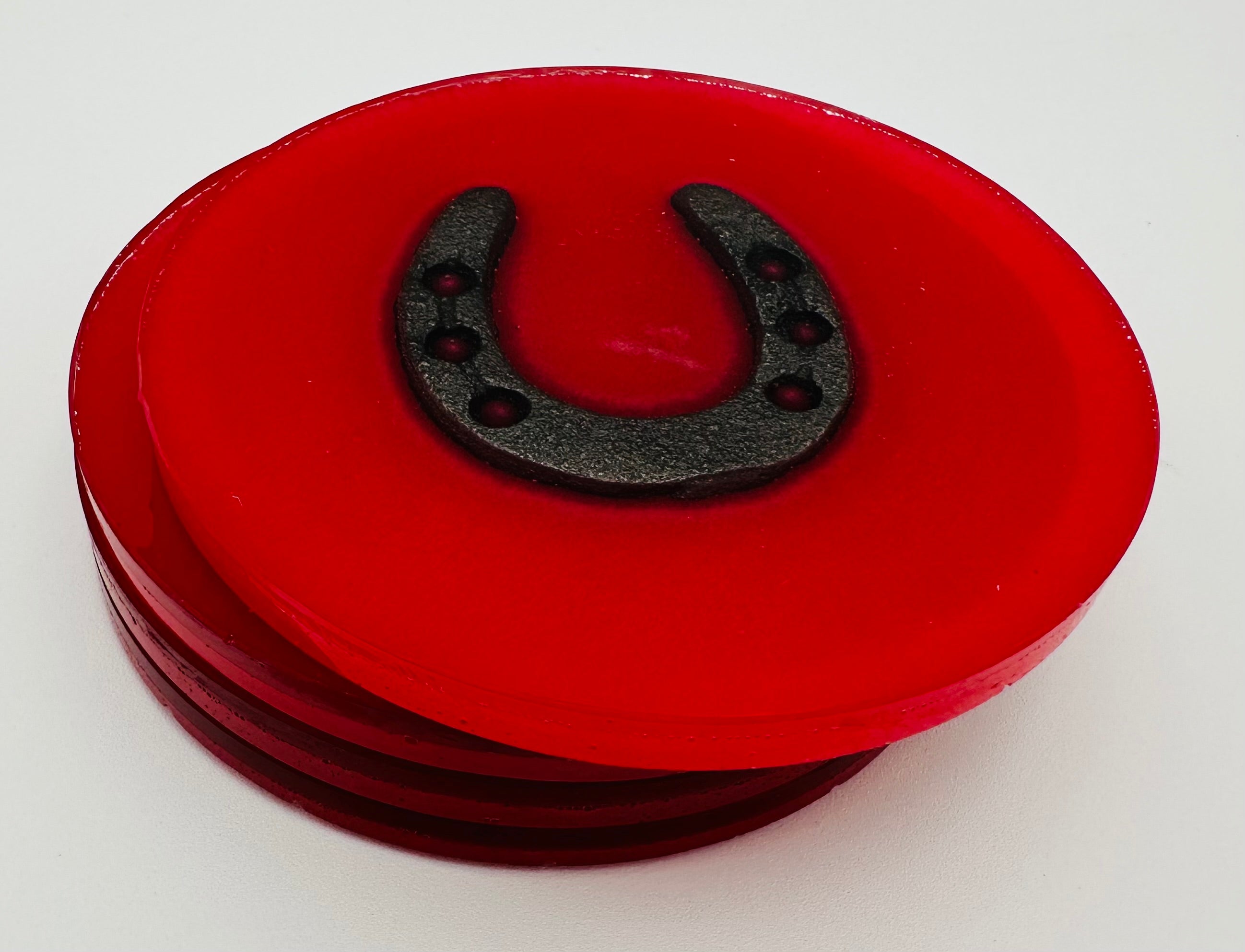 Handcrafted Resin Coasters with Horseshoe inlay, Set of Four