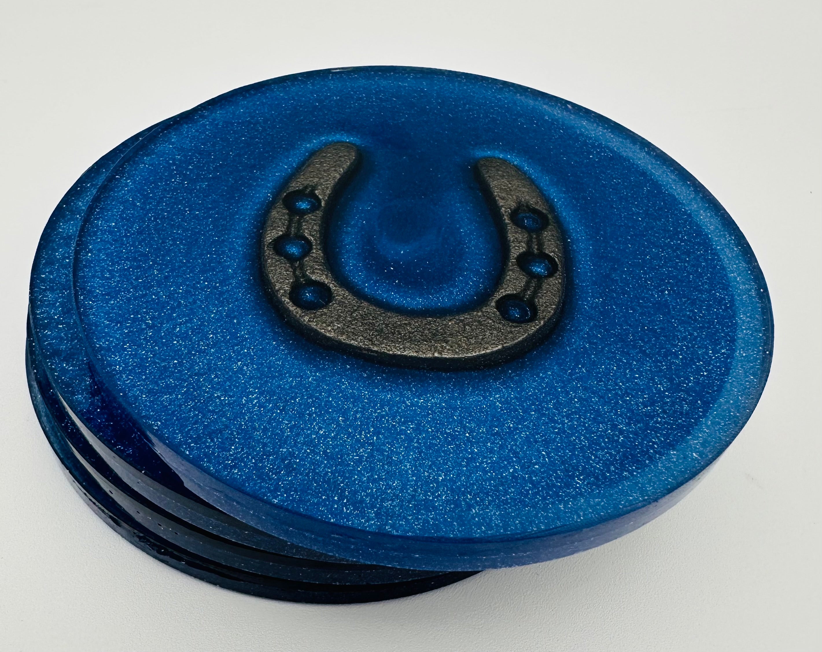 Handcrafted Resin Coasters with Horseshoe inlay, Set of Four