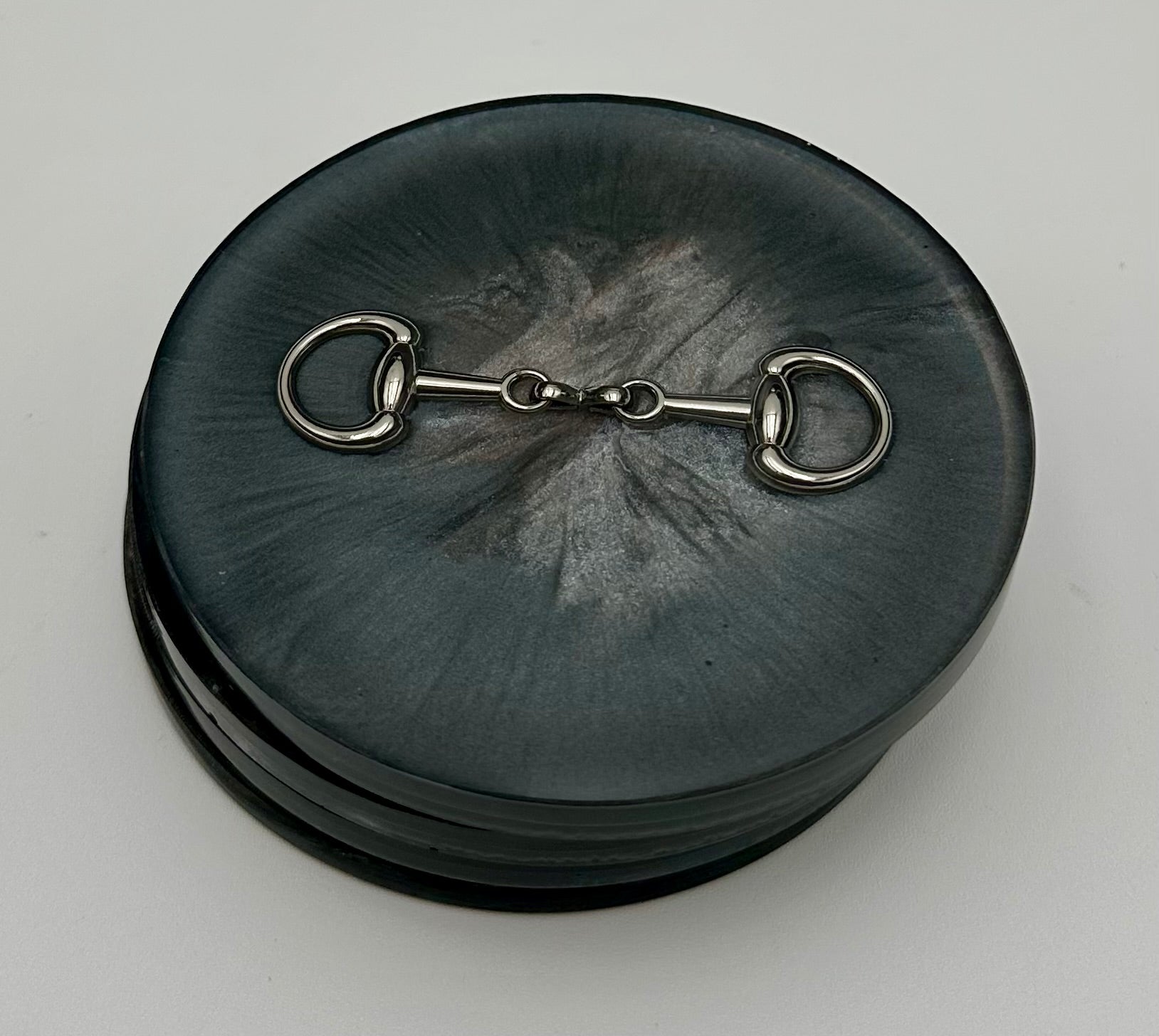 Handcrafted Round Resin Coasters with Bridle Bit Inlay, Set of 4