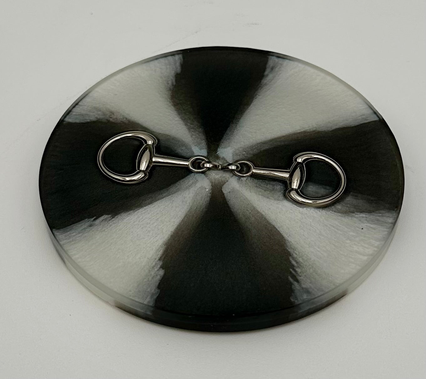 Handcrafted Round Resin Coasters with Bridle Bit Inlay, Set of 4