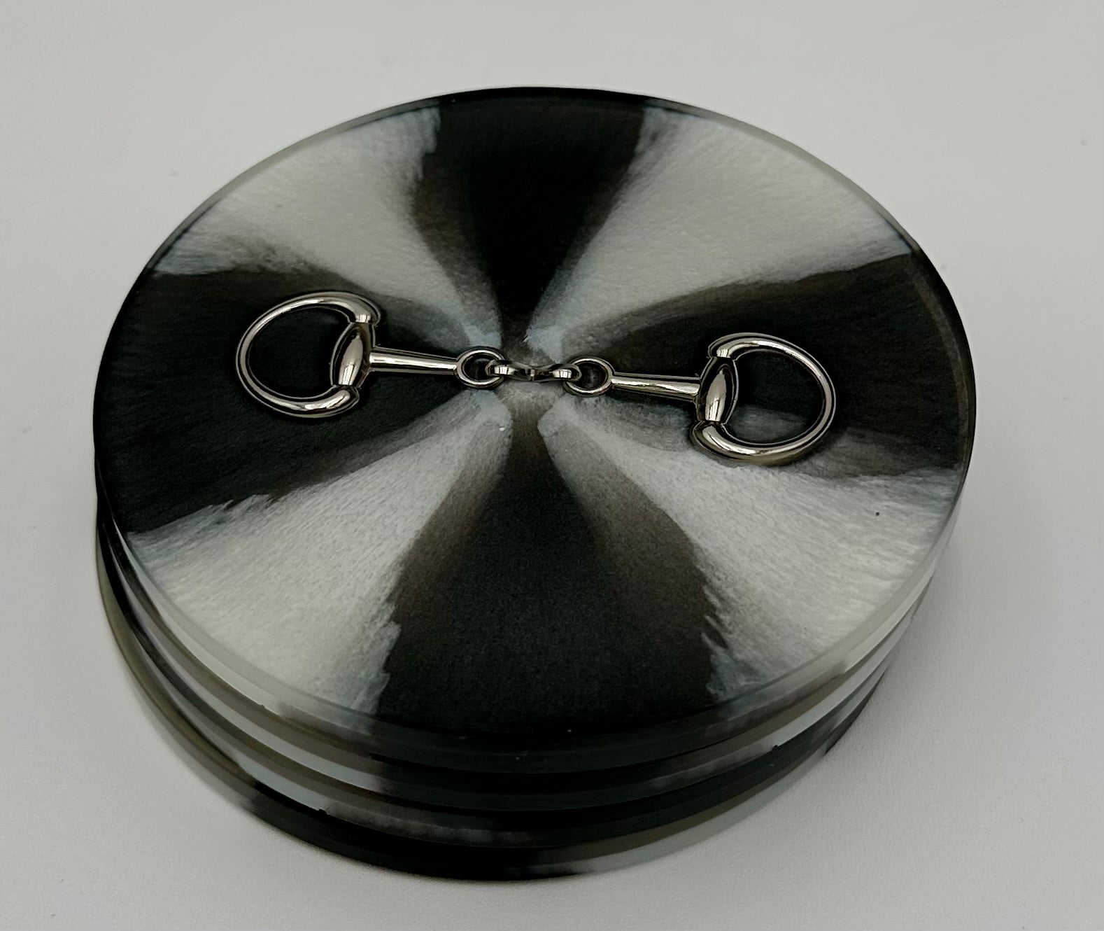 Handcrafted Round Resin Coasters with Bridle Bit Inlay, Set of 4