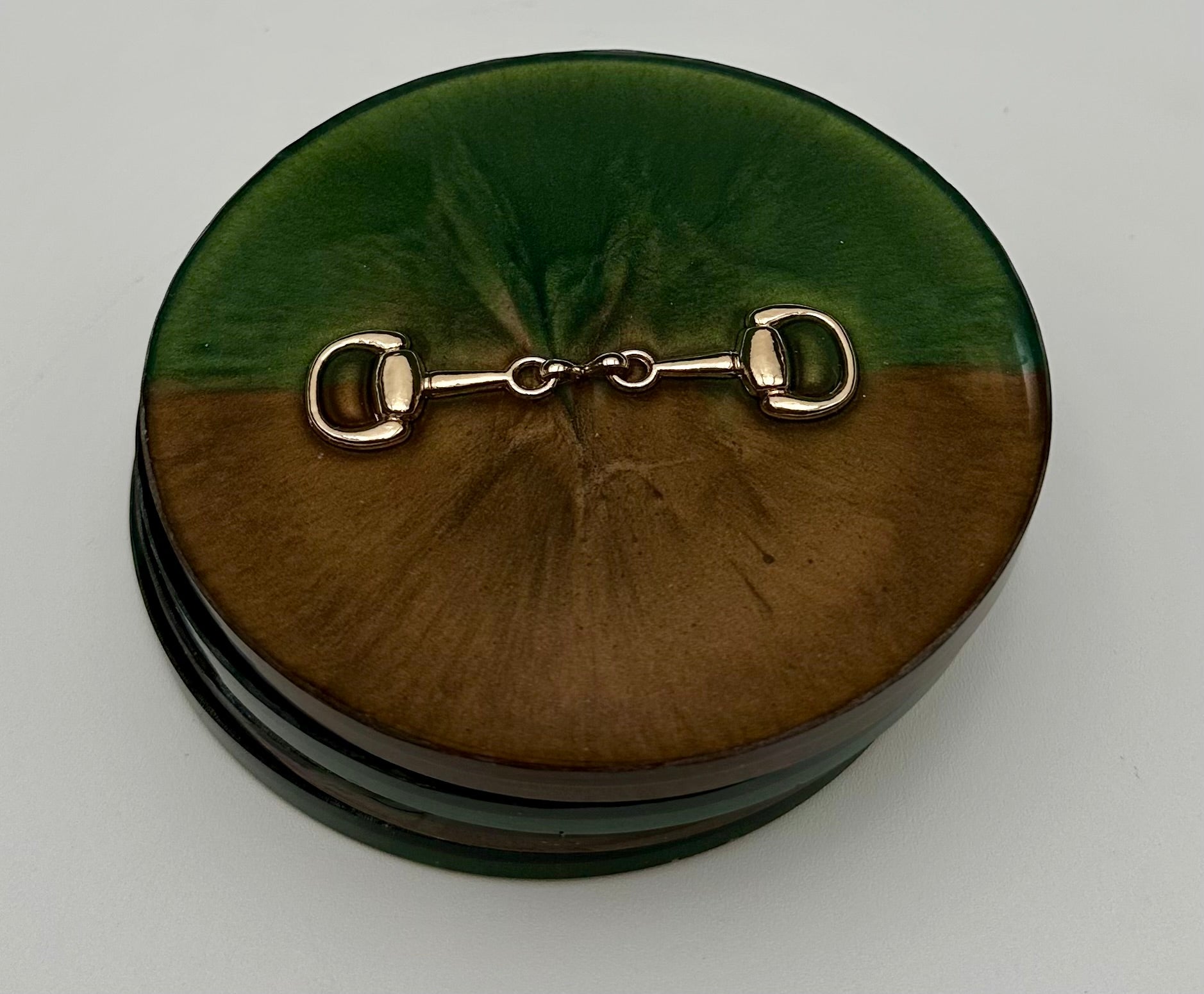 Handcrafted Round Resin Coasters with Bridle Bit Inlay, Set of 4