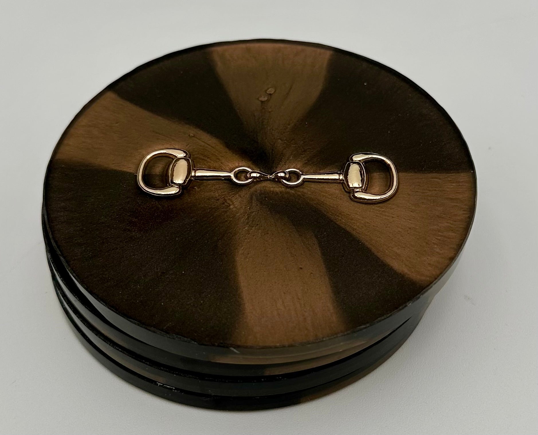 Handcrafted Round Resin Coasters with Bridle Bit Inlay, Set of 4
