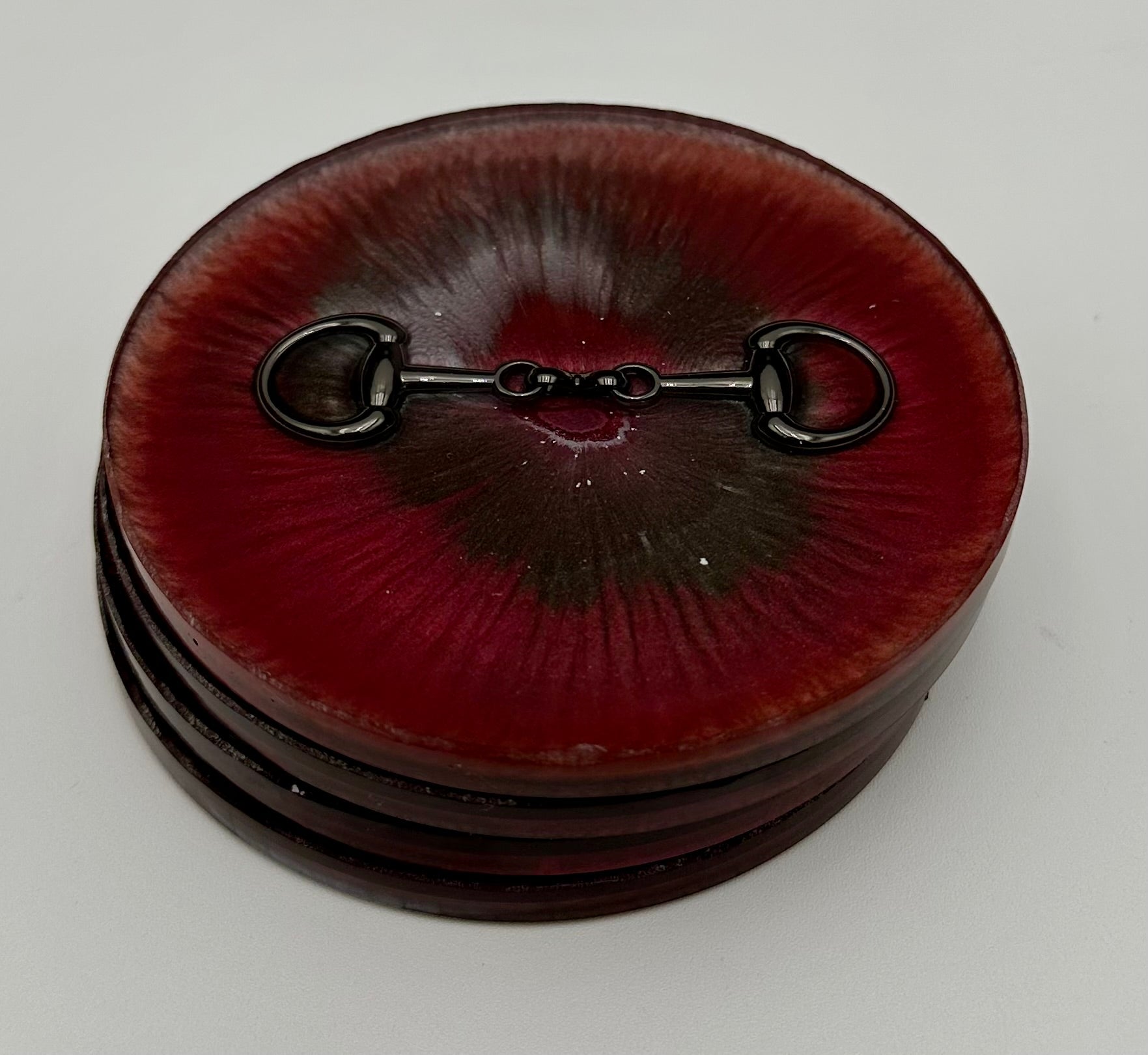 Handcrafted Round Resin Coasters with Bridle Bit Inlay, Set of 4