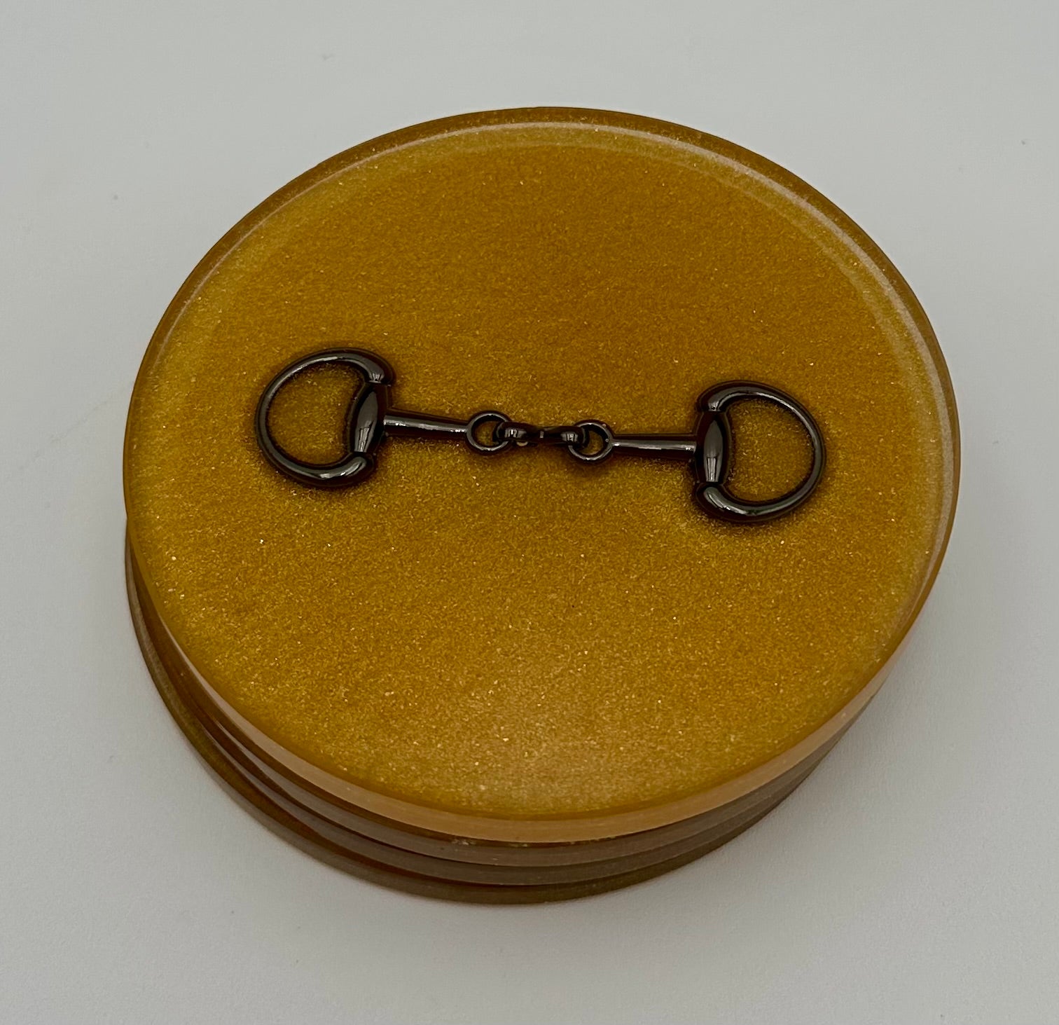 Handcrafted Round Resin Coasters with Bridle Bit Inlay, Set of 4