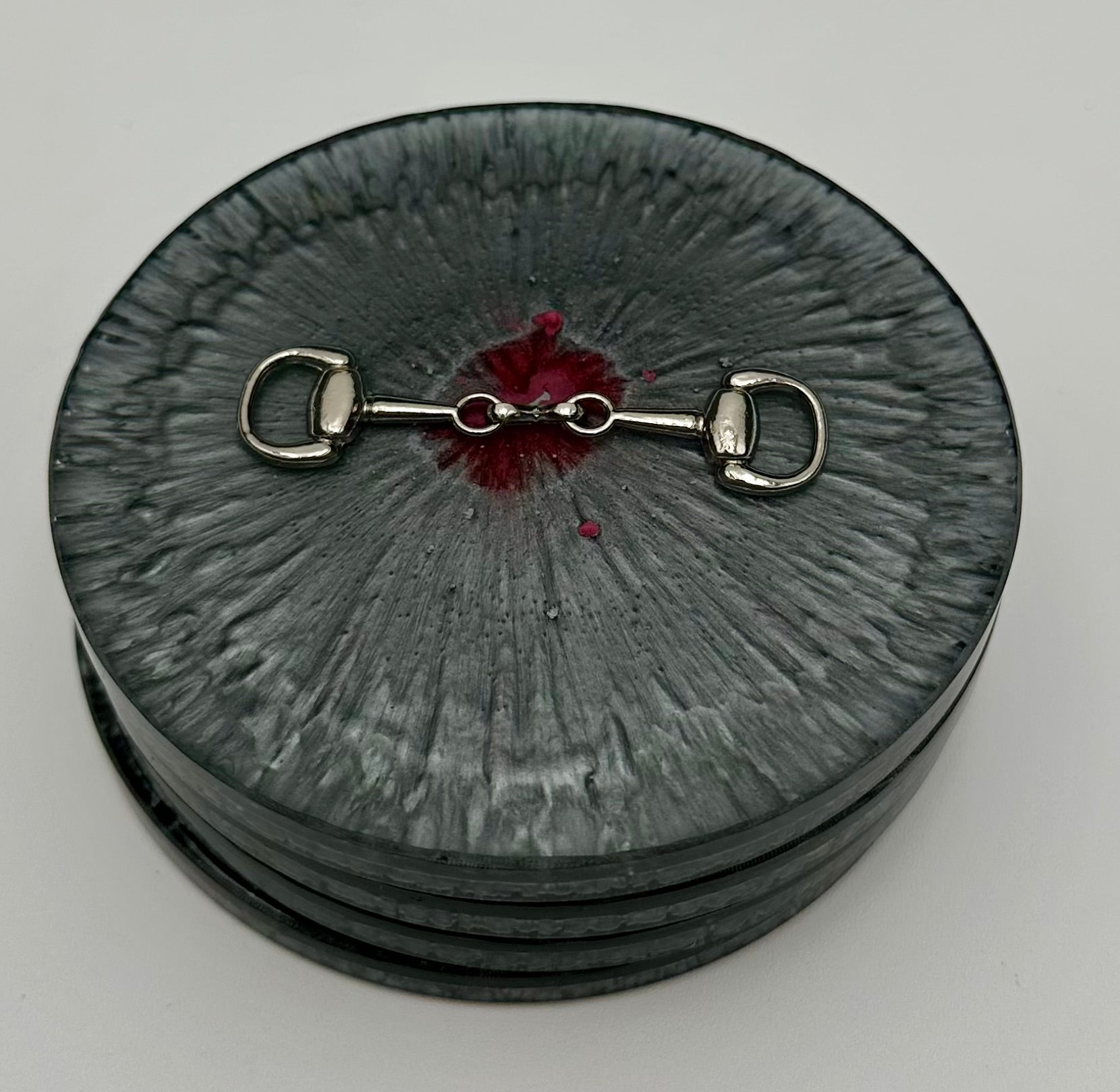 Handcrafted Round Resin Coasters with Bridle Bit Inlay, Set of 4