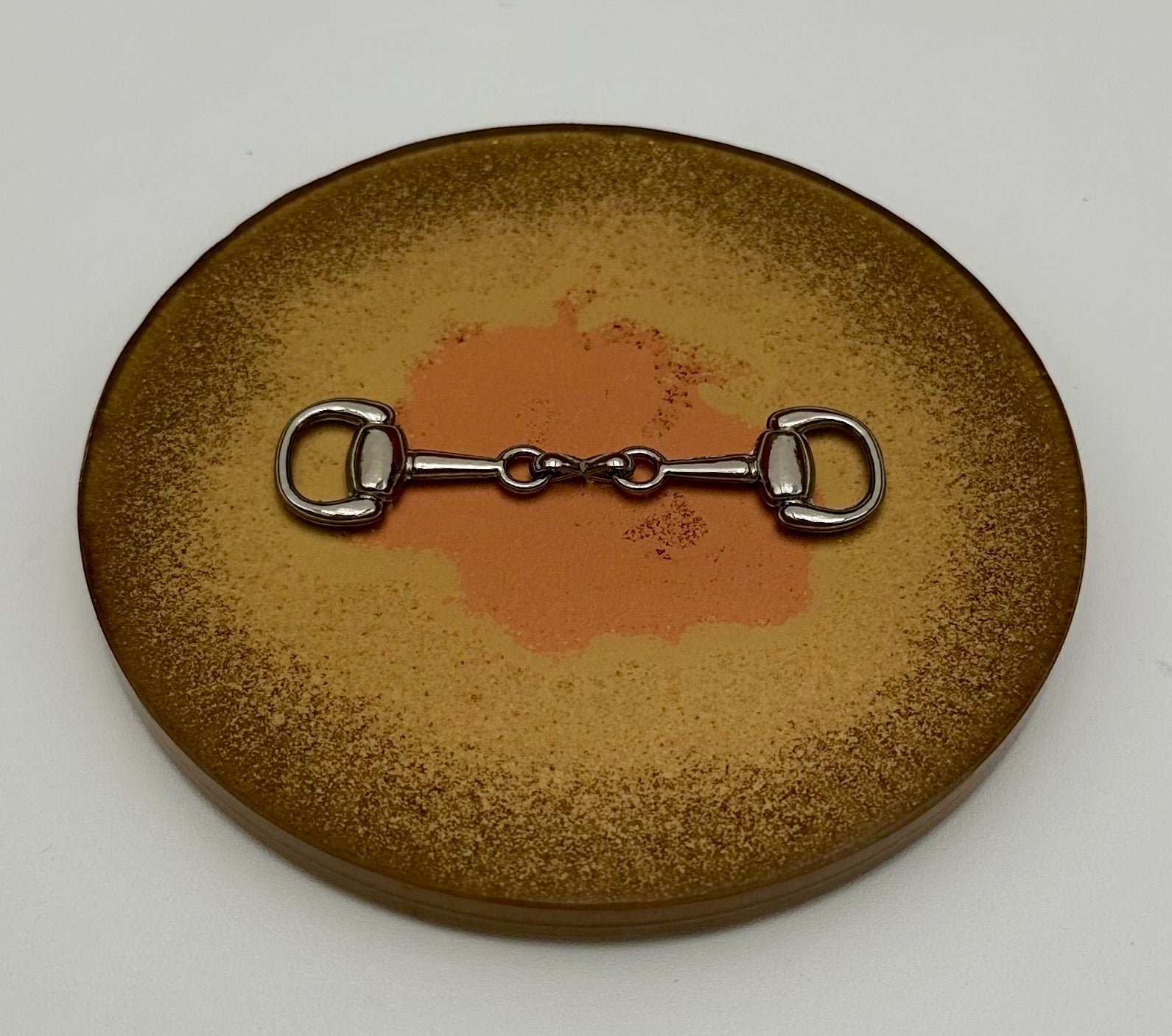 Handcrafted Round Resin Coasters with Bridle Bit Inlay, Set of 4