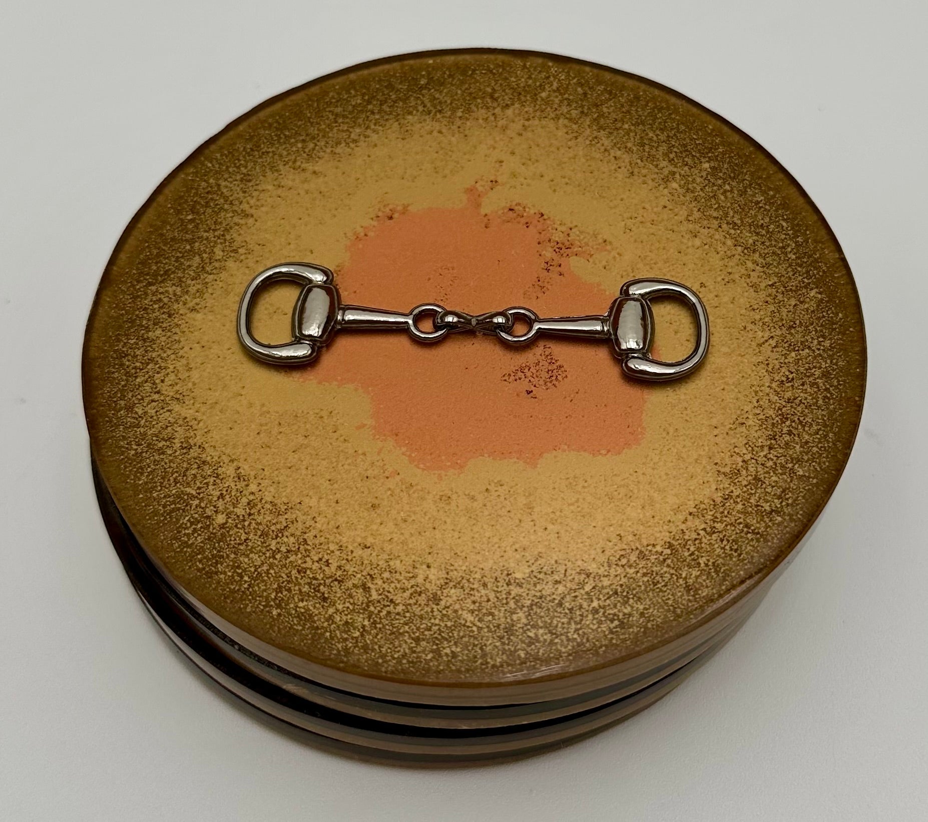 Handcrafted Round Resin Coasters with Bridle Bit Inlay, Set of 4