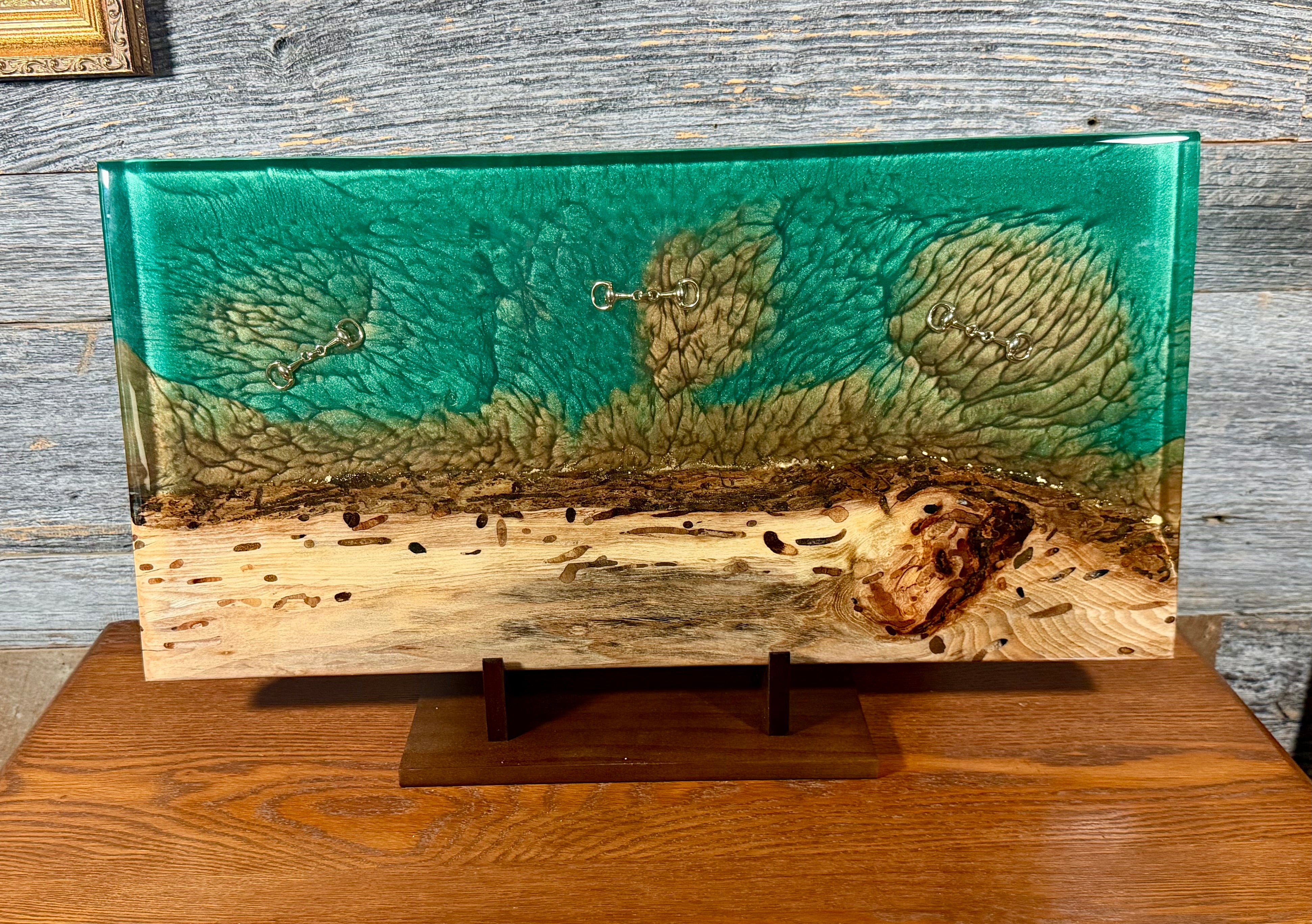 Handcrafted Live-Edge Black Walnut and Epoxy Resin Equestrian Serving Boards