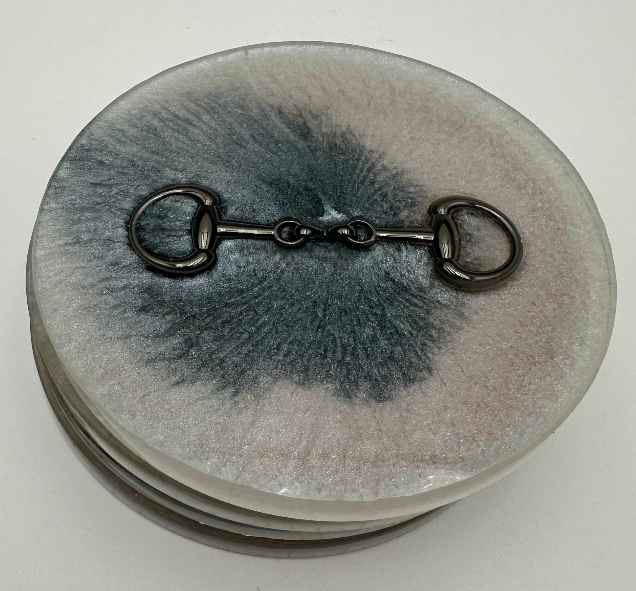 Handcrafted Round Resin Coasters with Bridle Bit Inlay, Set of 4