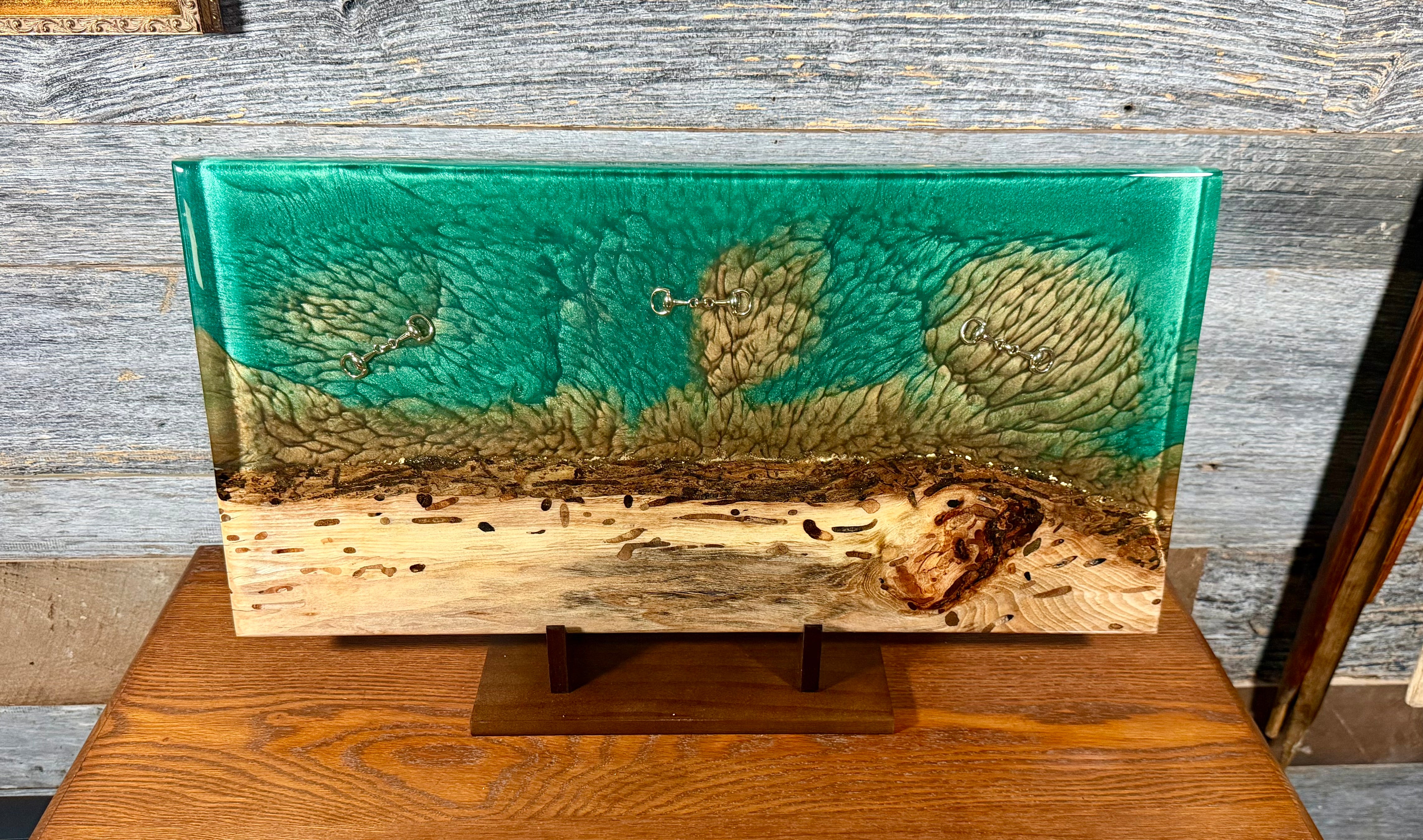Handcrafted Live-Edge Black Walnut and Epoxy Resin Equestrian Serving Boards