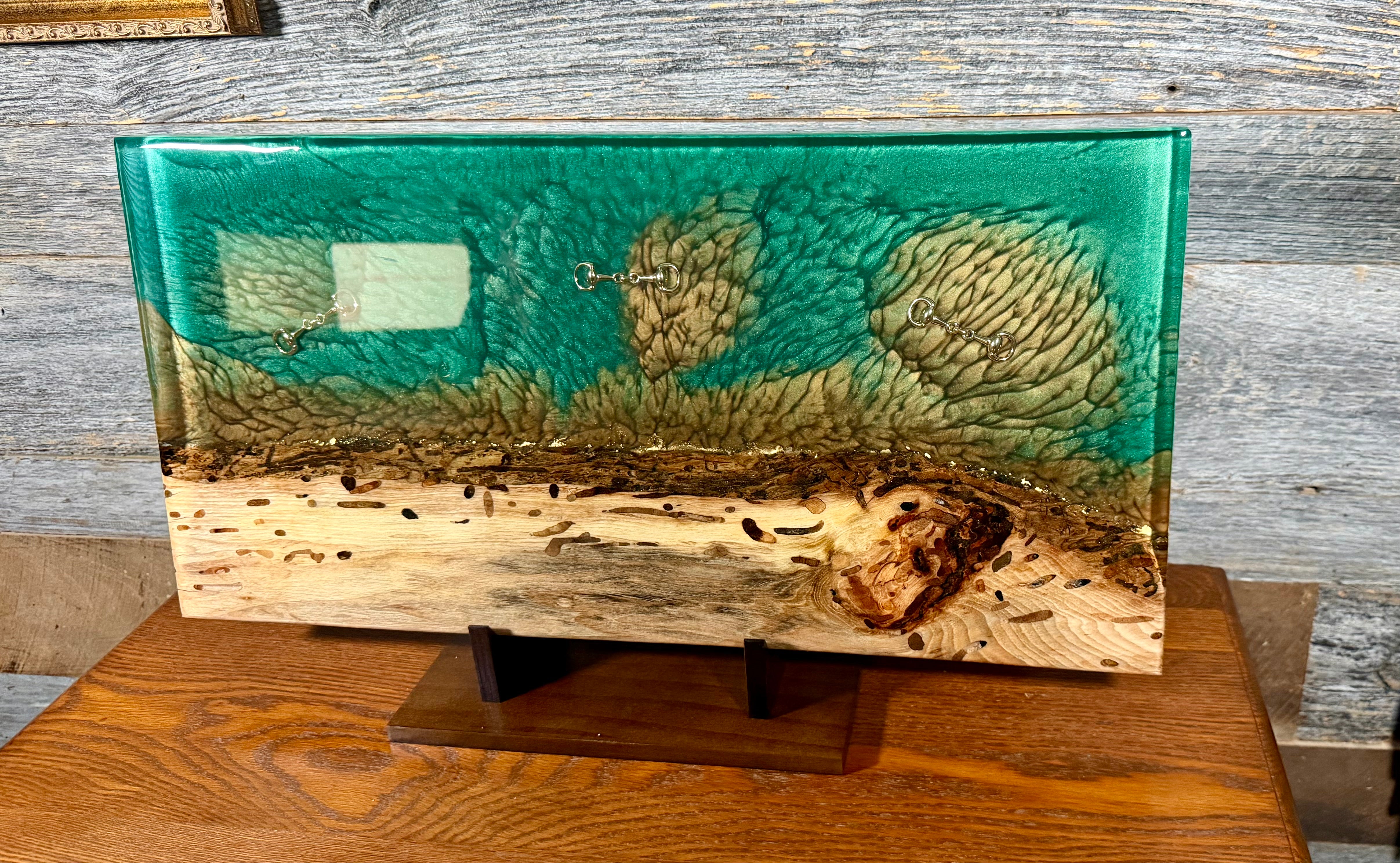 Handcrafted Live-Edge Black Walnut and Epoxy Resin Equestrian Serving Boards