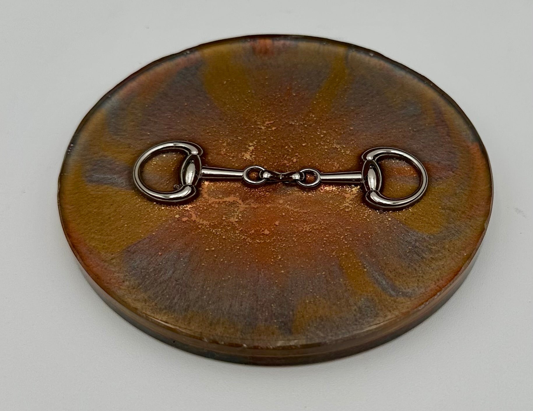 Handcrafted Round Resin Coasters with Bridle Bit Inlay, Set of 4