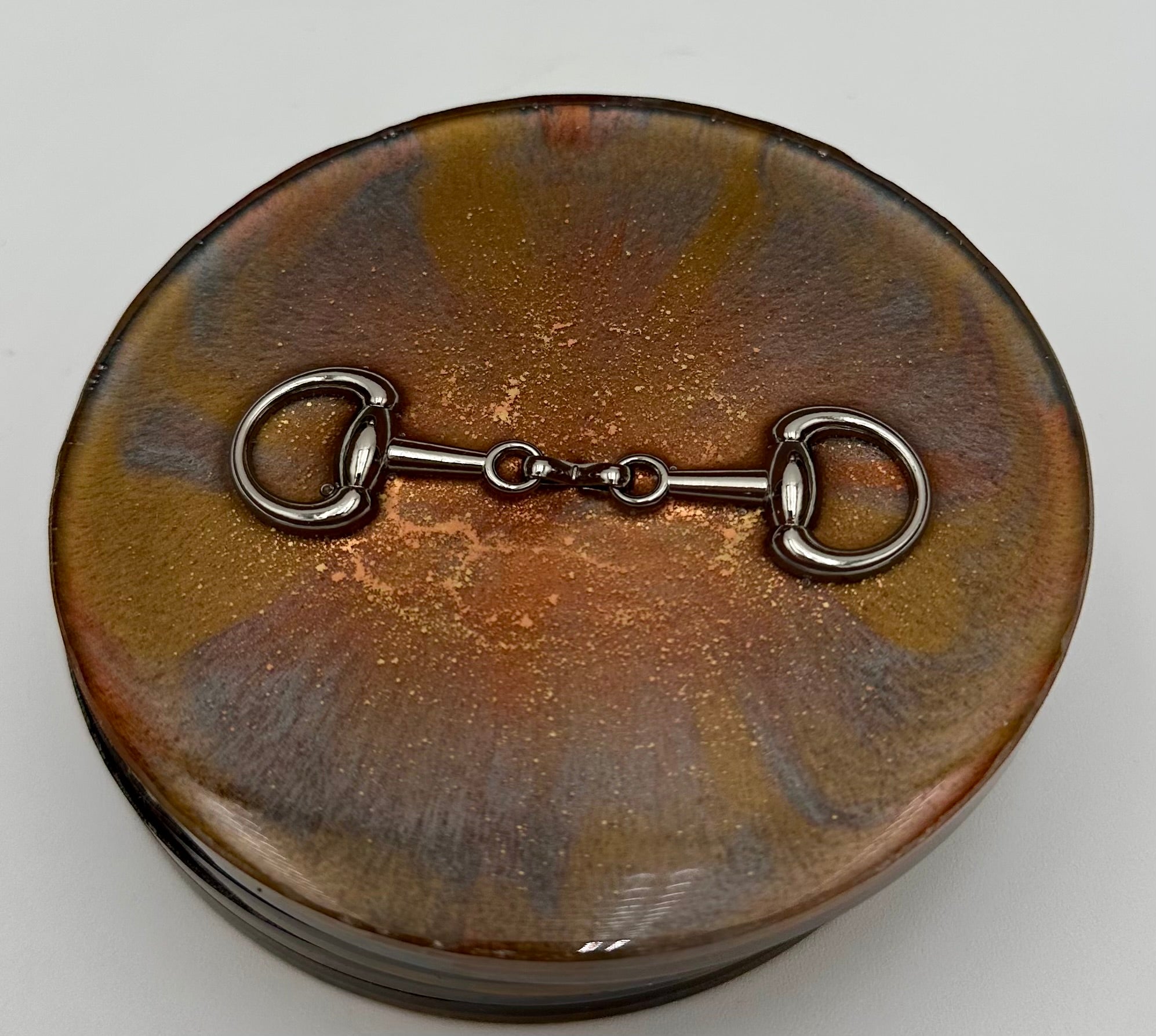 Handcrafted Round Resin Coasters with Bridle Bit Inlay, Set of 4