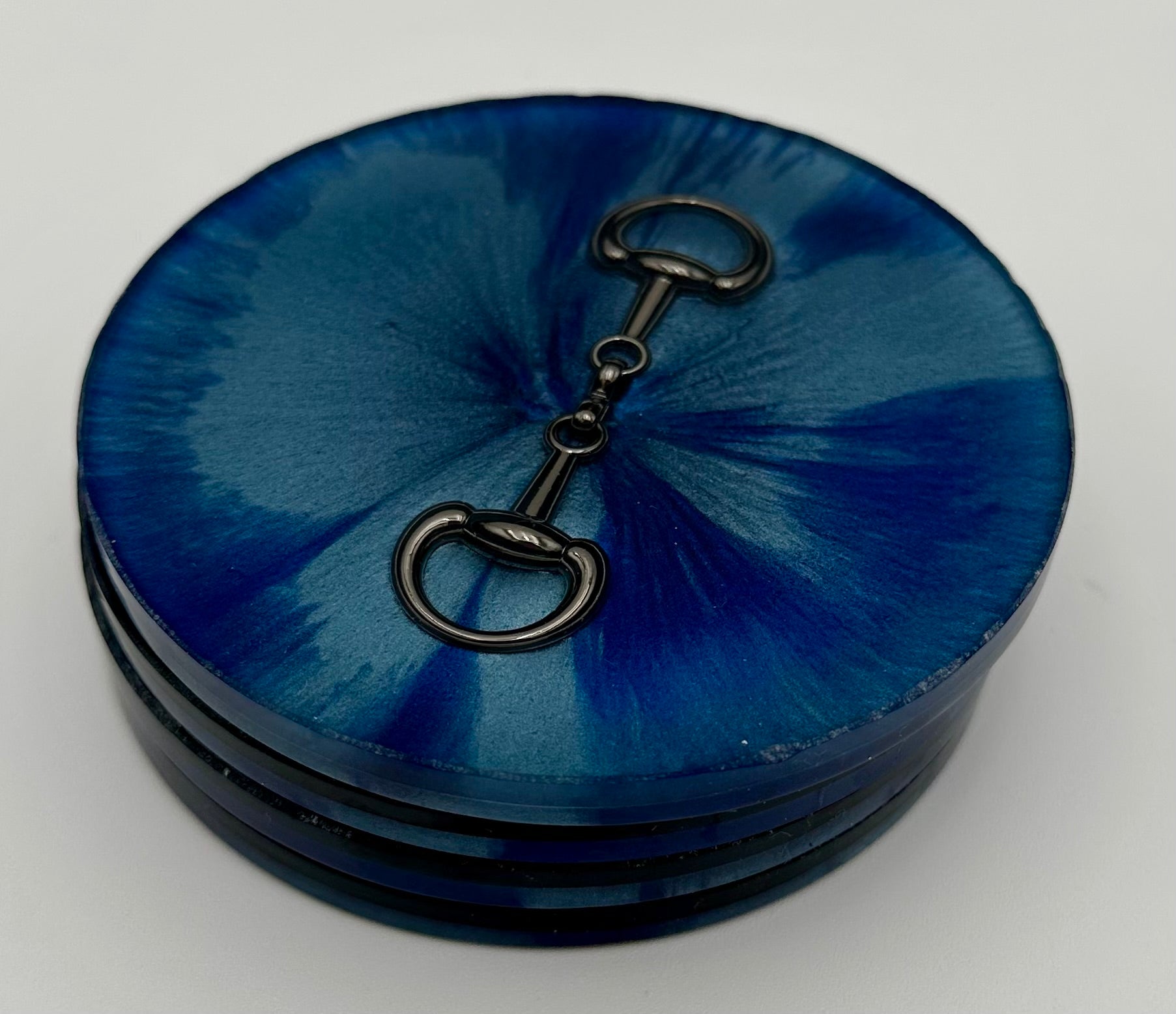 Handcrafted Round Resin Coasters with Bridle Bit Inlay, Set of 4
