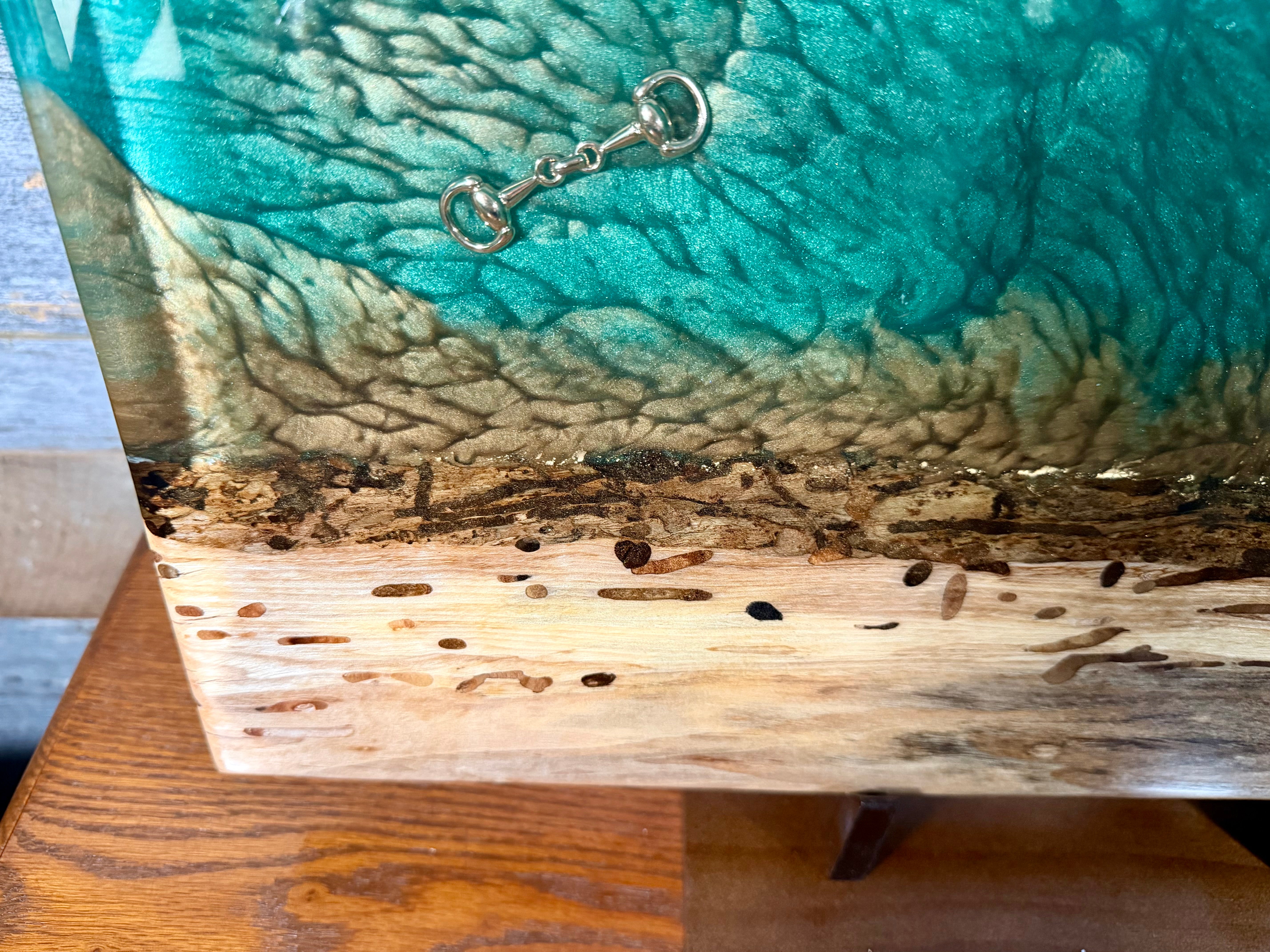 Handcrafted Live-Edge Black Walnut and Epoxy Resin Equestrian Serving Boards
