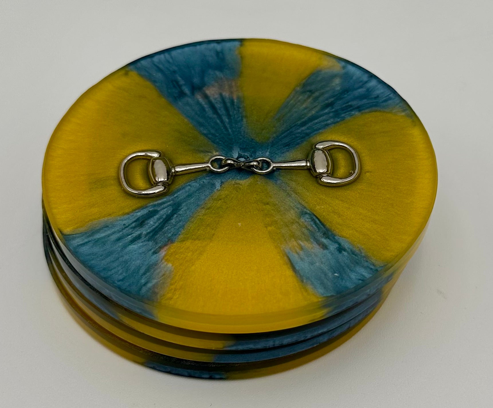 Handcrafted Round Resin Coasters with Bridle Bit Inlay, Set of 4