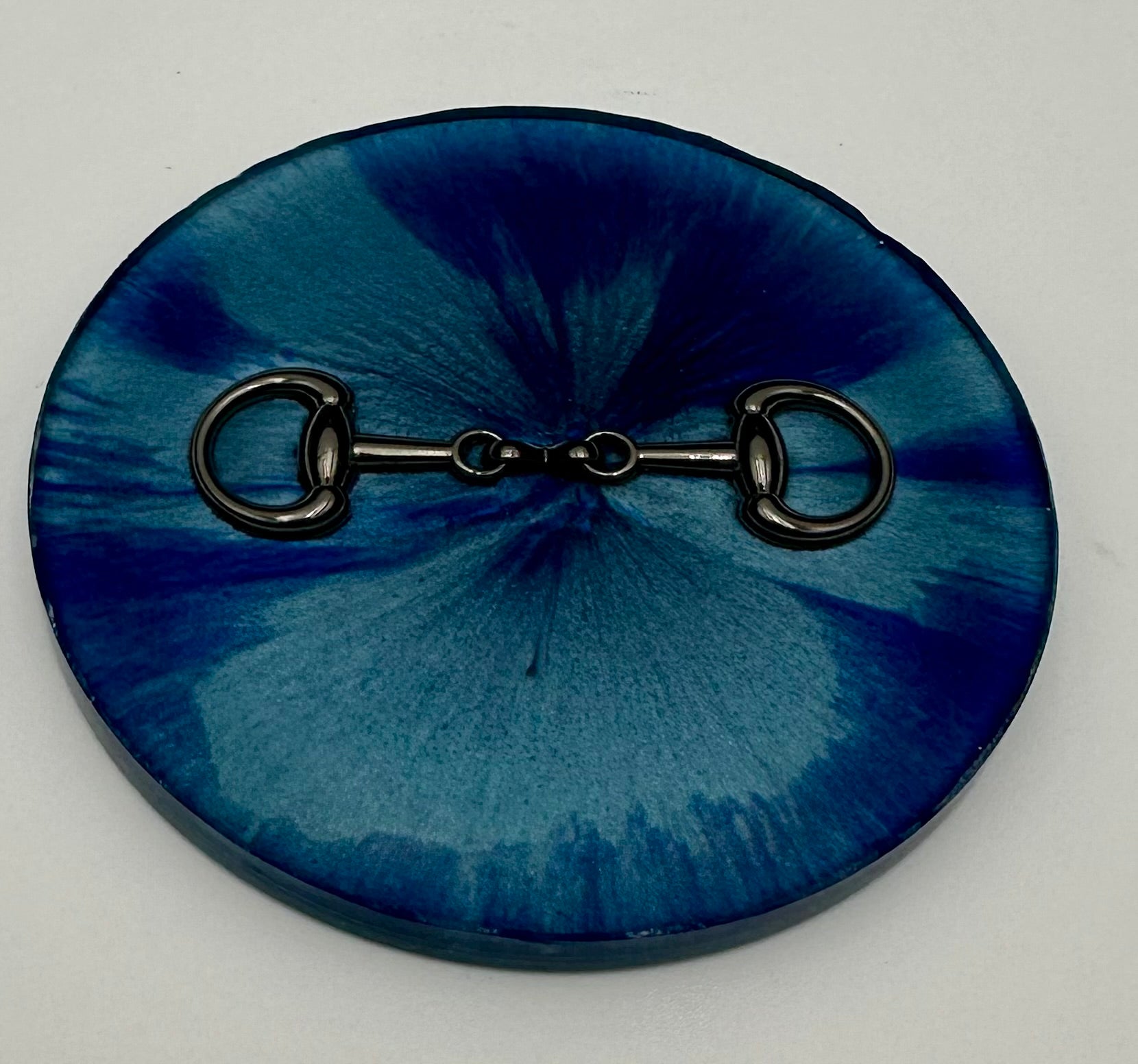Handcrafted Round Resin Coasters with Bridle Bit Inlay, Set of 4