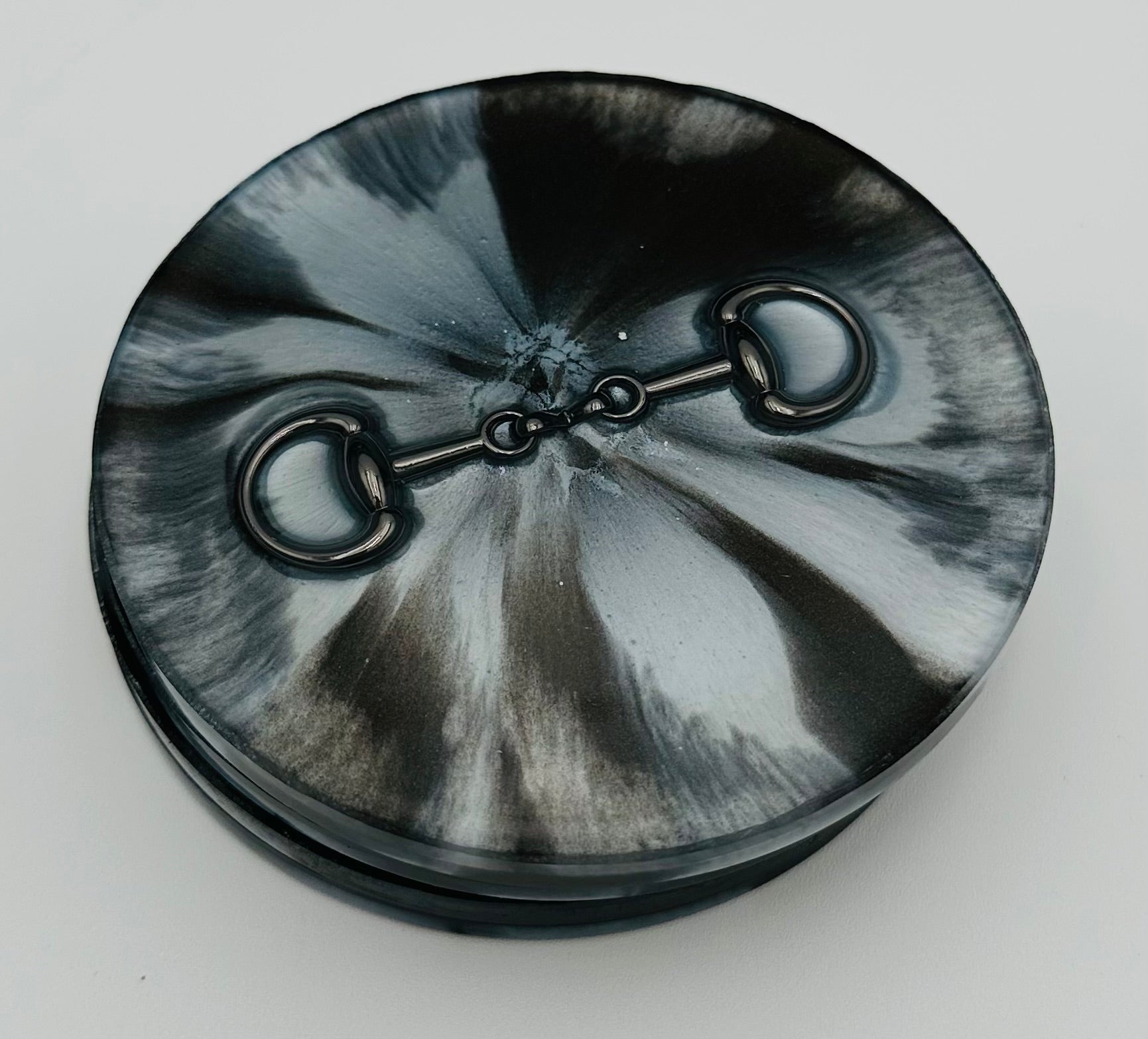 Handcrafted Round Resin Coasters with Bridle Bit Inlay, Set of 4