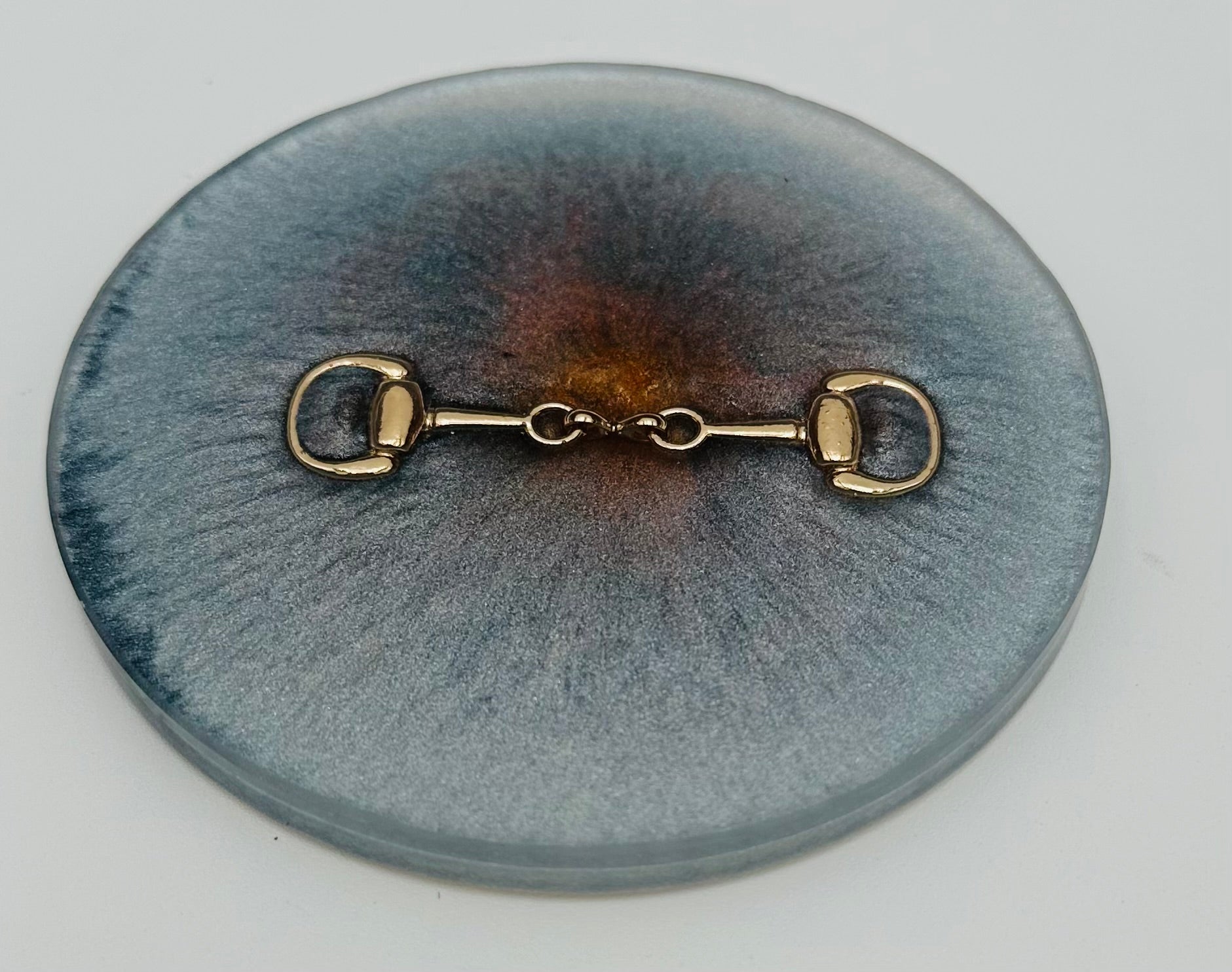 Handcrafted Round Resin Coasters with Bridle Bit Inlay, Set of 4