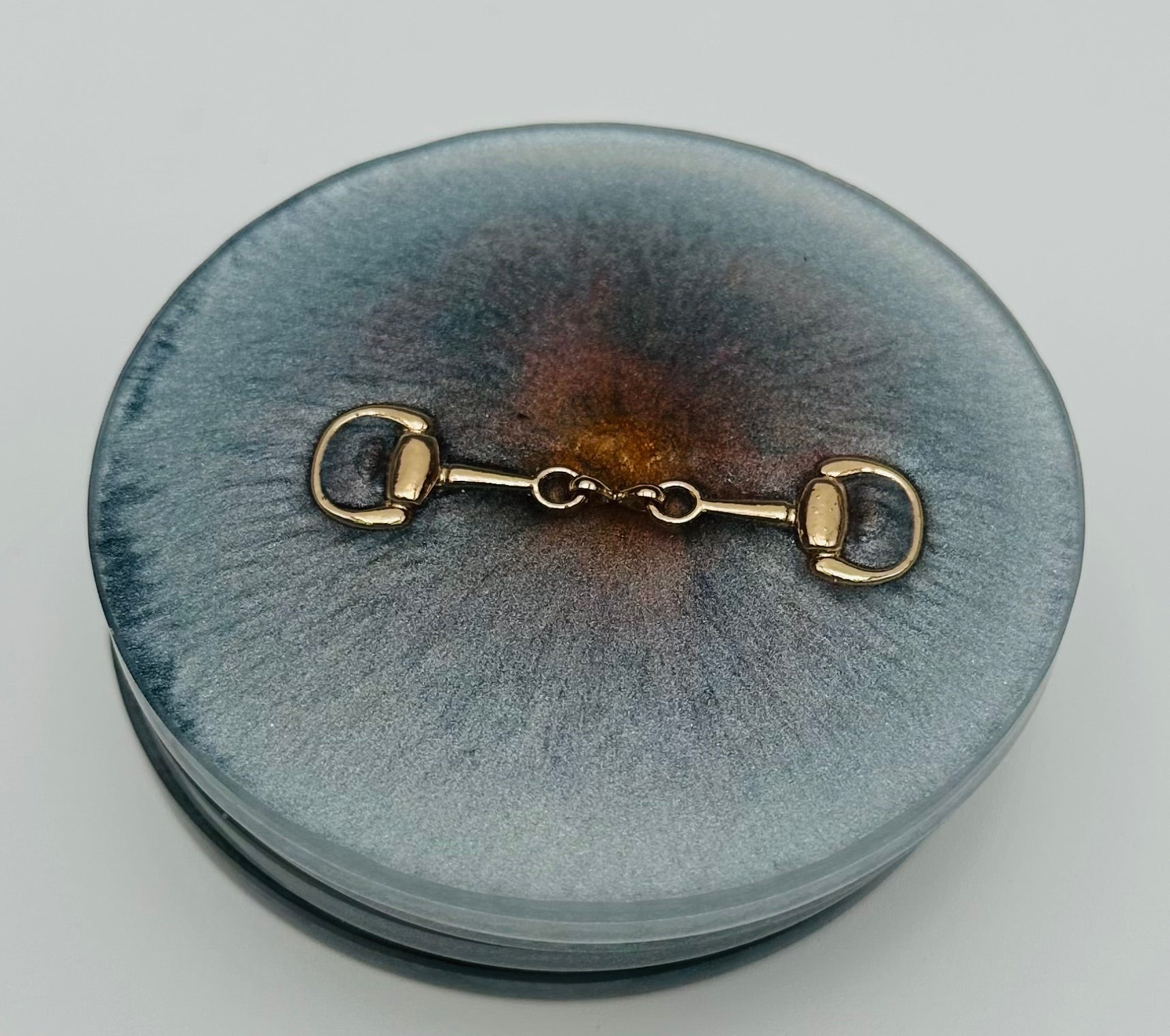 Handcrafted Round Resin Coasters with Bridle Bit Inlay, Set of 4