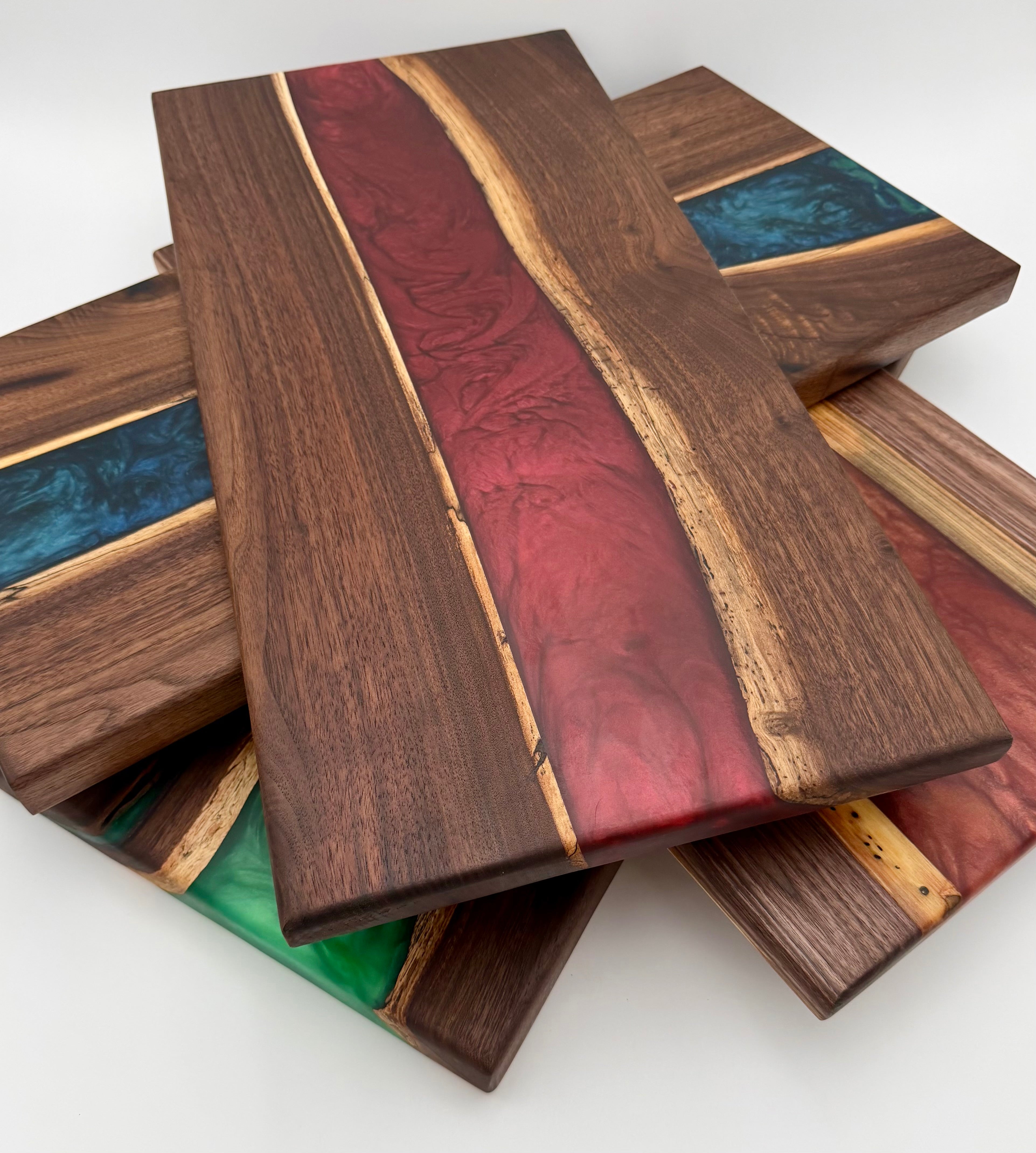 Handmade Live-Edge Black Walnut and Epoxy Resin River Boards