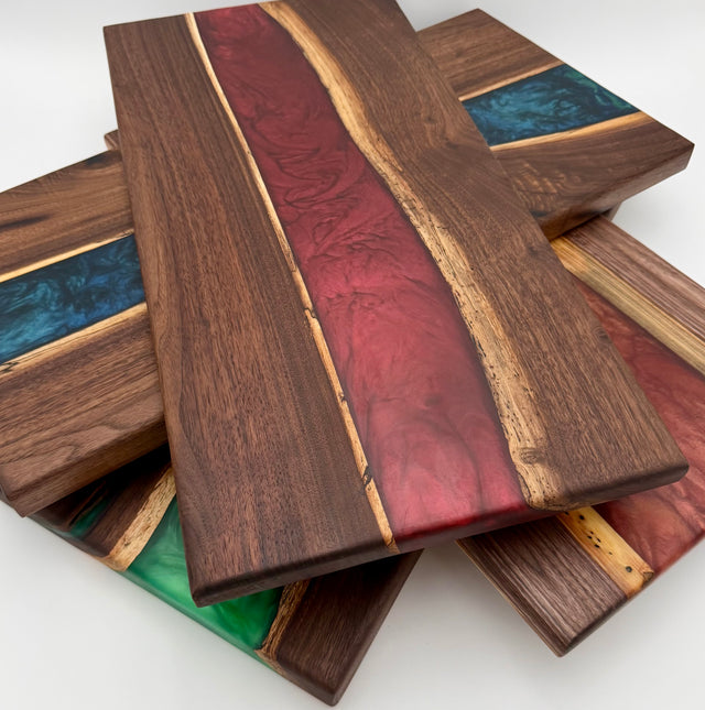 Handmade Live-Edge Black Walnut and Epoxy Resin River Boards