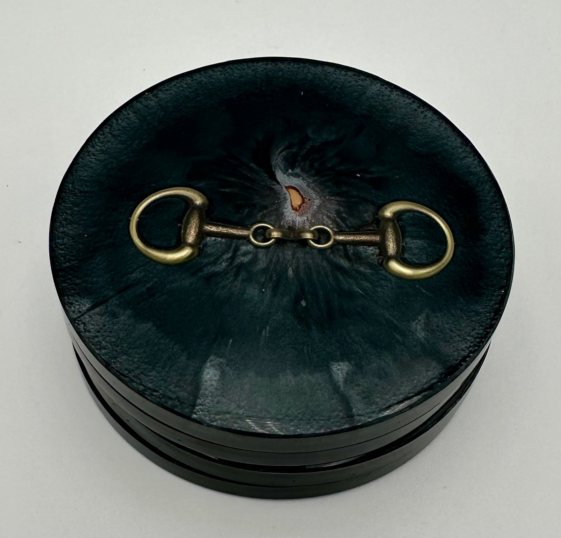 Handcrafted Round Resin Coasters with Bridle Bit Inlay, Set of 4
