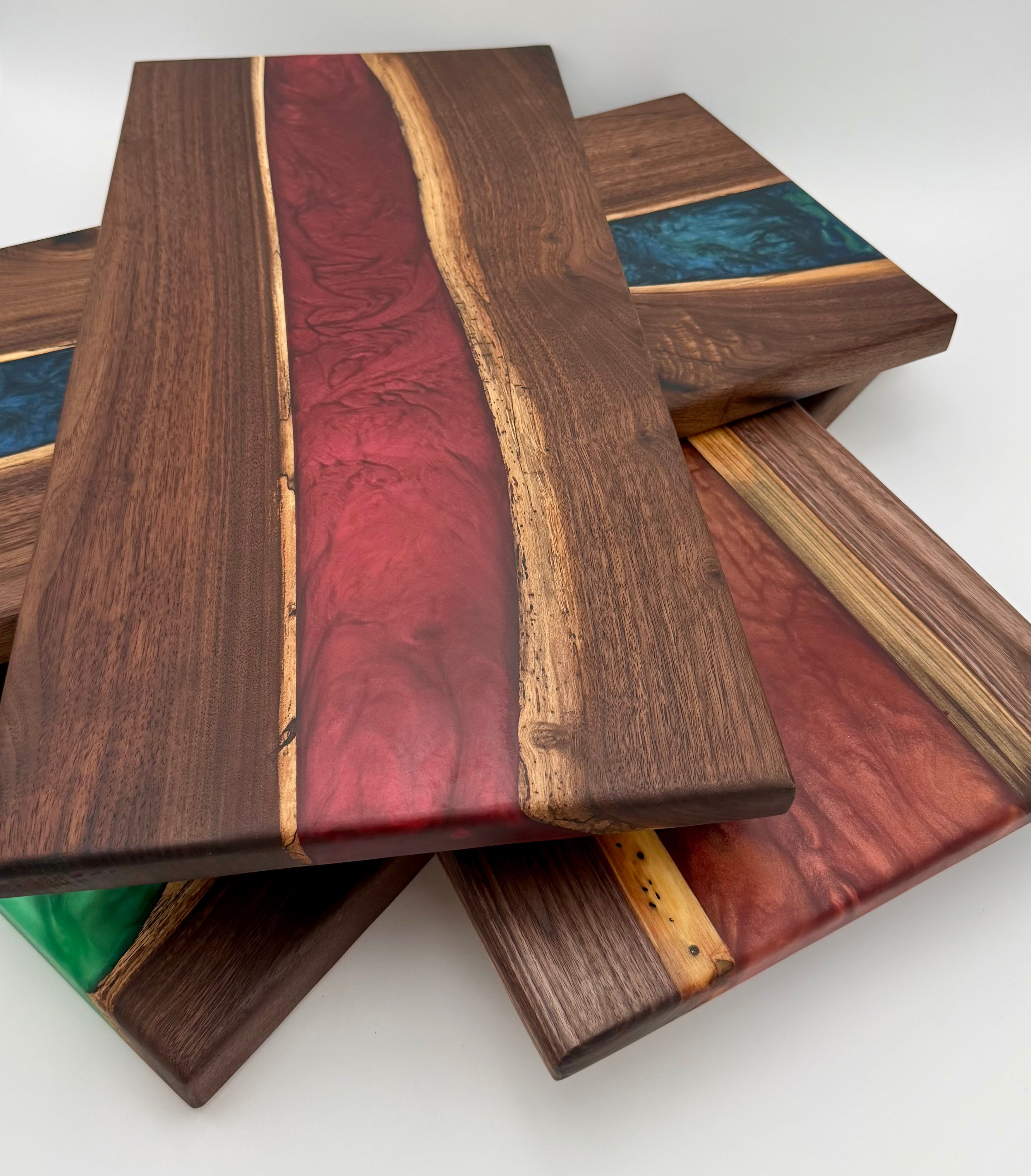 Handmade Live-Edge Black Walnut and Epoxy Resin River Boards