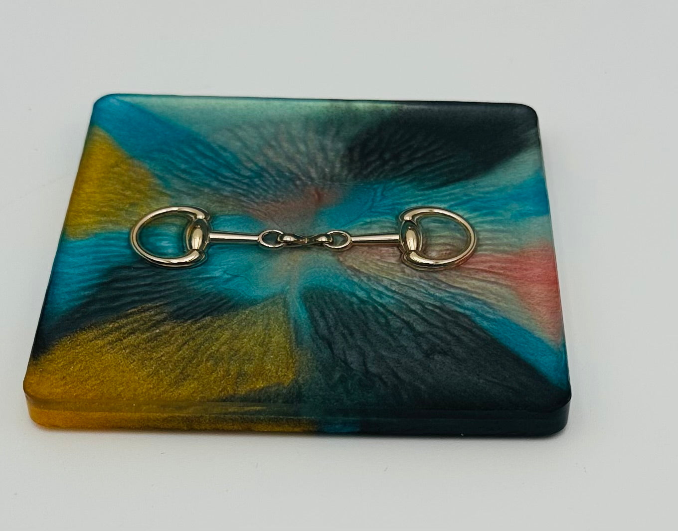 Handcrafted Square Resin Coasters with Bridle Bit Inlay, Set of 4