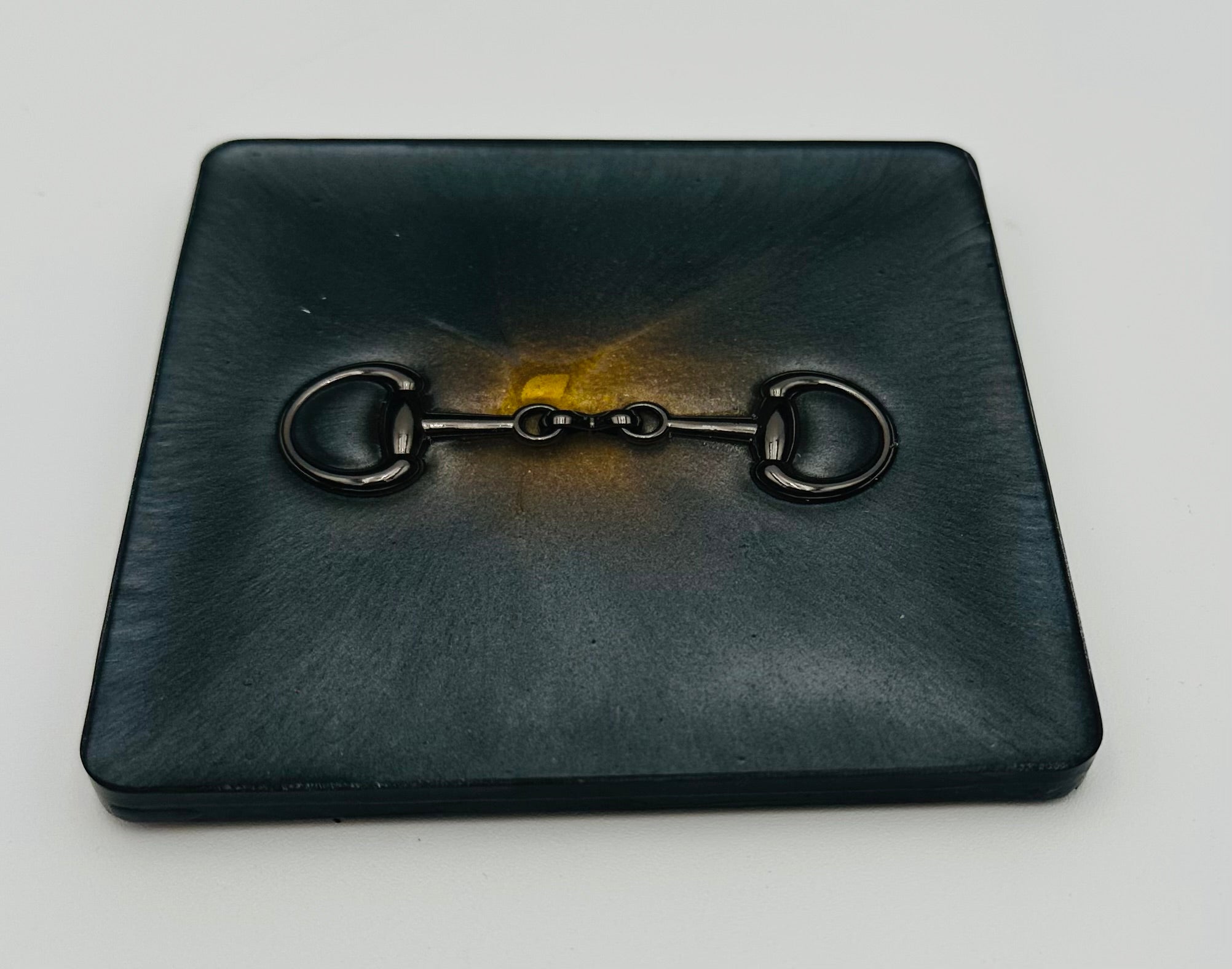 Handcrafted Square Resin Coasters with Bridle Bit Inlay, Set of 4